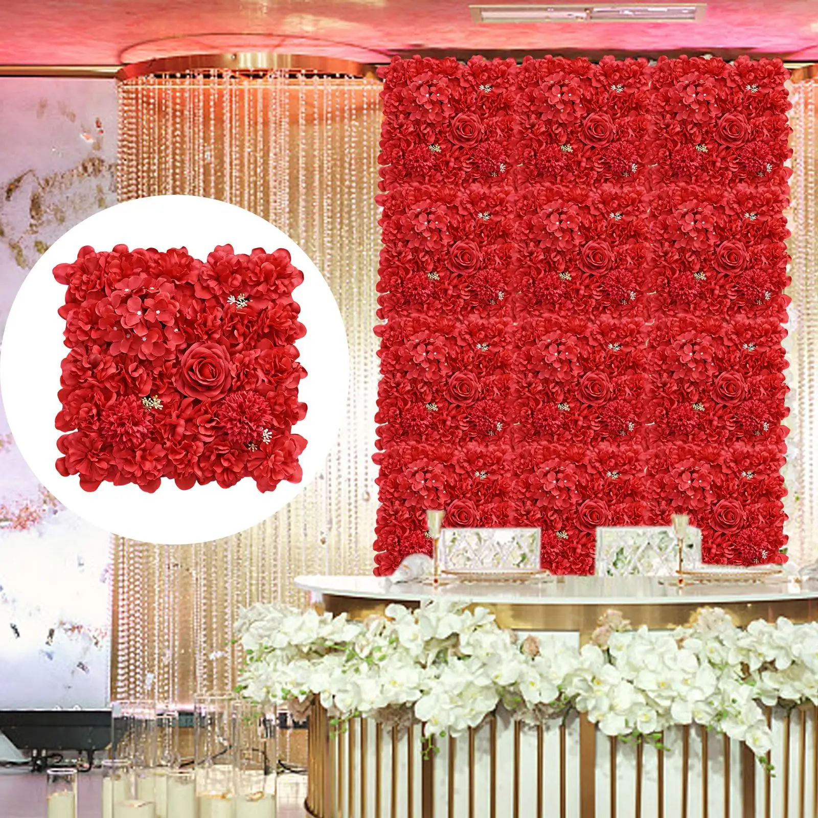 Artificial Flower Wall Panel, 3D Handmade Silk Flower Backdrop for Wedding Nursery Room Photo Photography Shop Window Festival