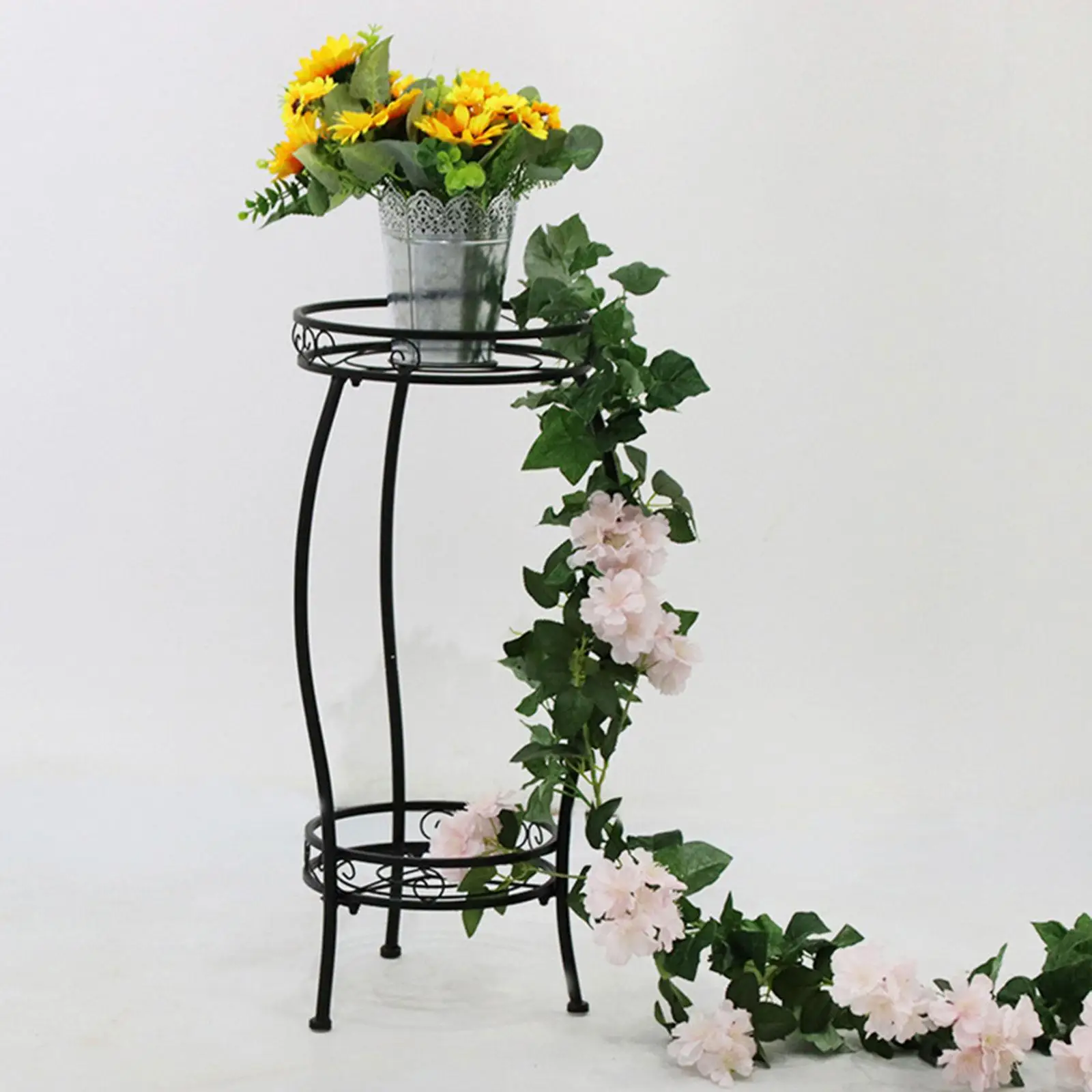 Flower Pot Stand Wrought Iron Potted Display Shelf Flower Pot Holder 2 Tier Flower Rack for Living Room Corner Indoor Outdoor