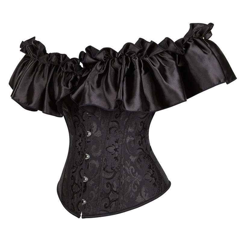 Description Picture 4 of itemPlus Size Women Corset Satin Jacquard Overbust Corselet Gothic Vintage Victorian Sexy Costume Shirt Tops Short Sleeve