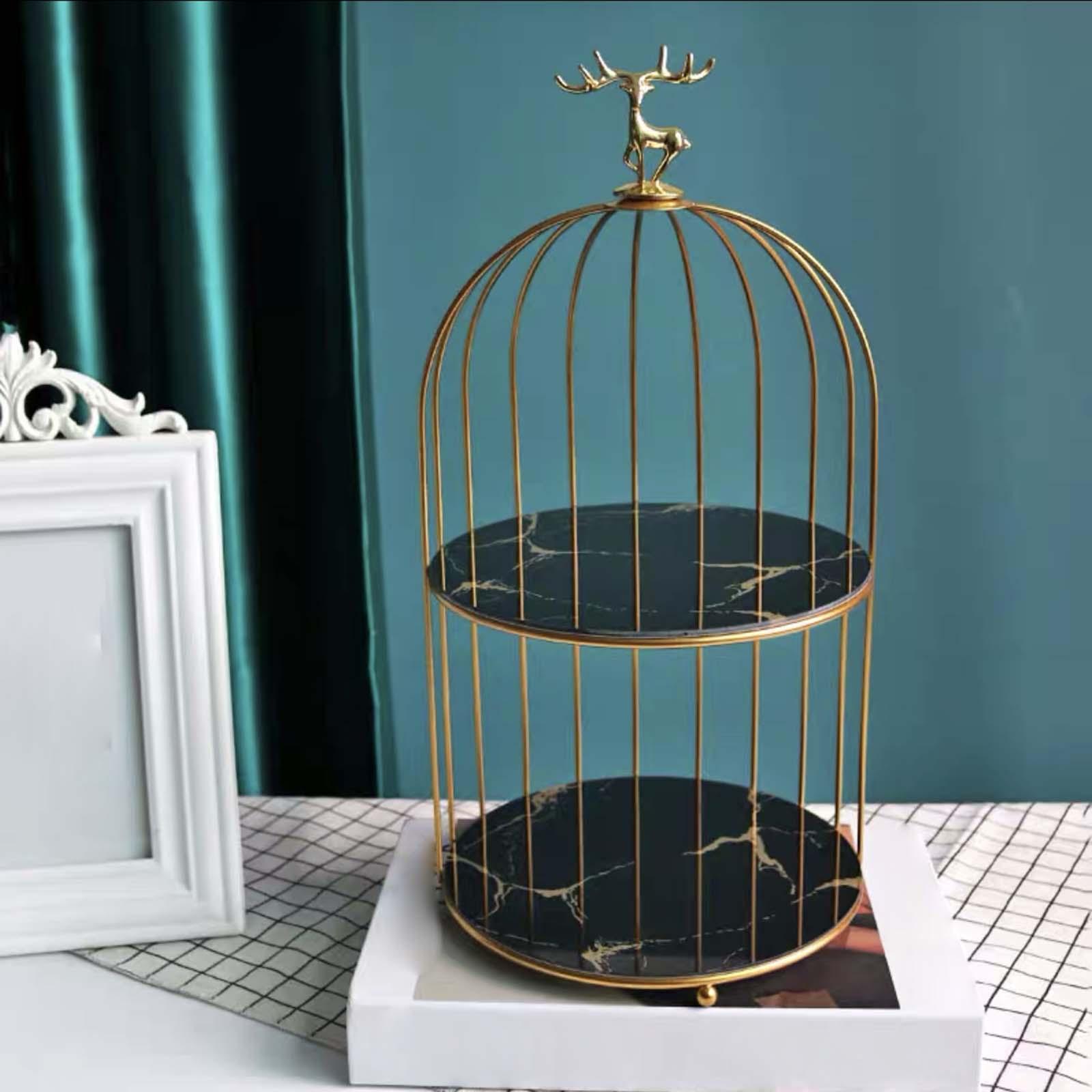 Metal Bird Cage Makeup Organizer Jewelry Trinket Tray Cosmetic Storage Rack