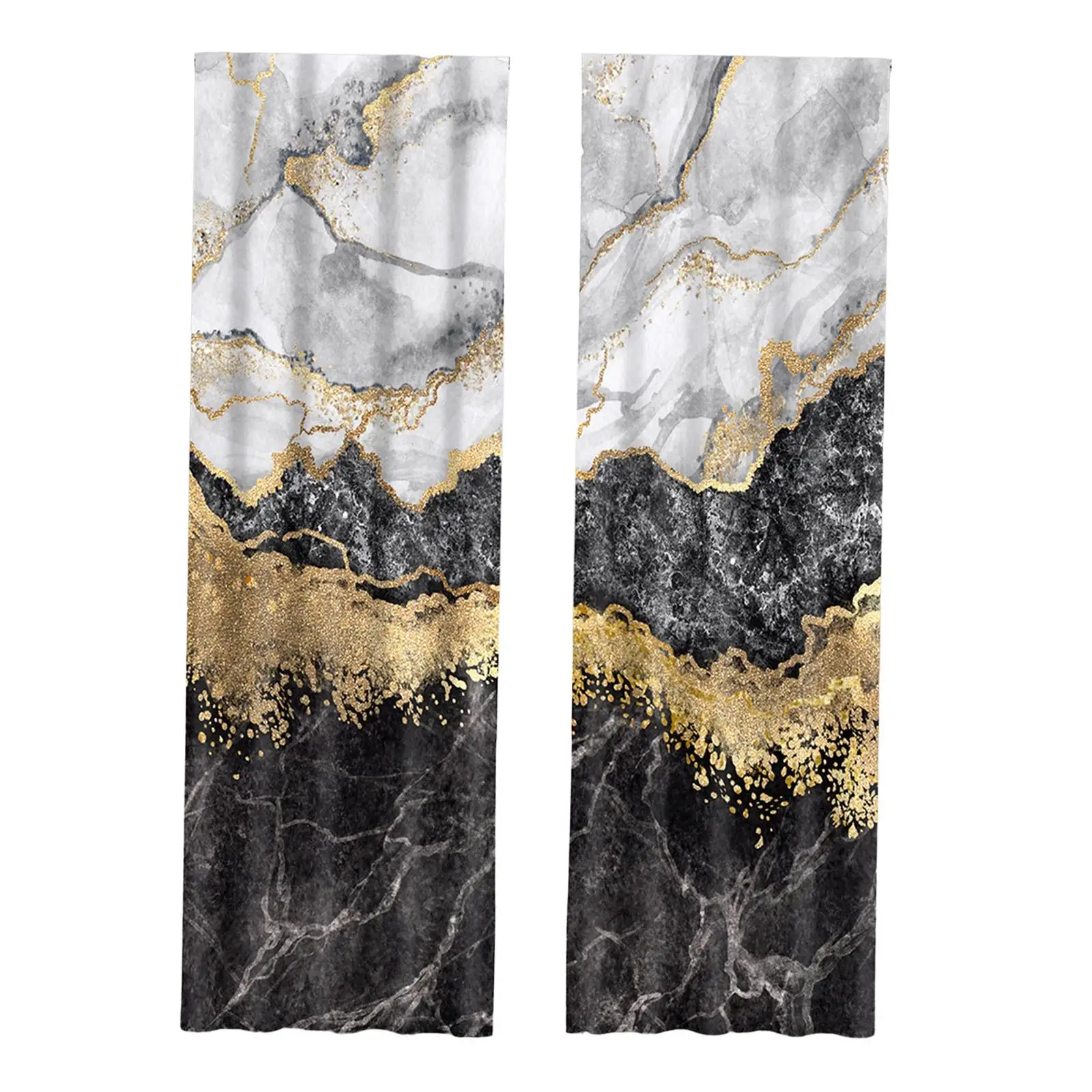 2x Marble Print Blackout Curtains 132cmx241cm Darkening Panels Drapes Valances for Window, Guestroom, Dining Room, Office, Decor