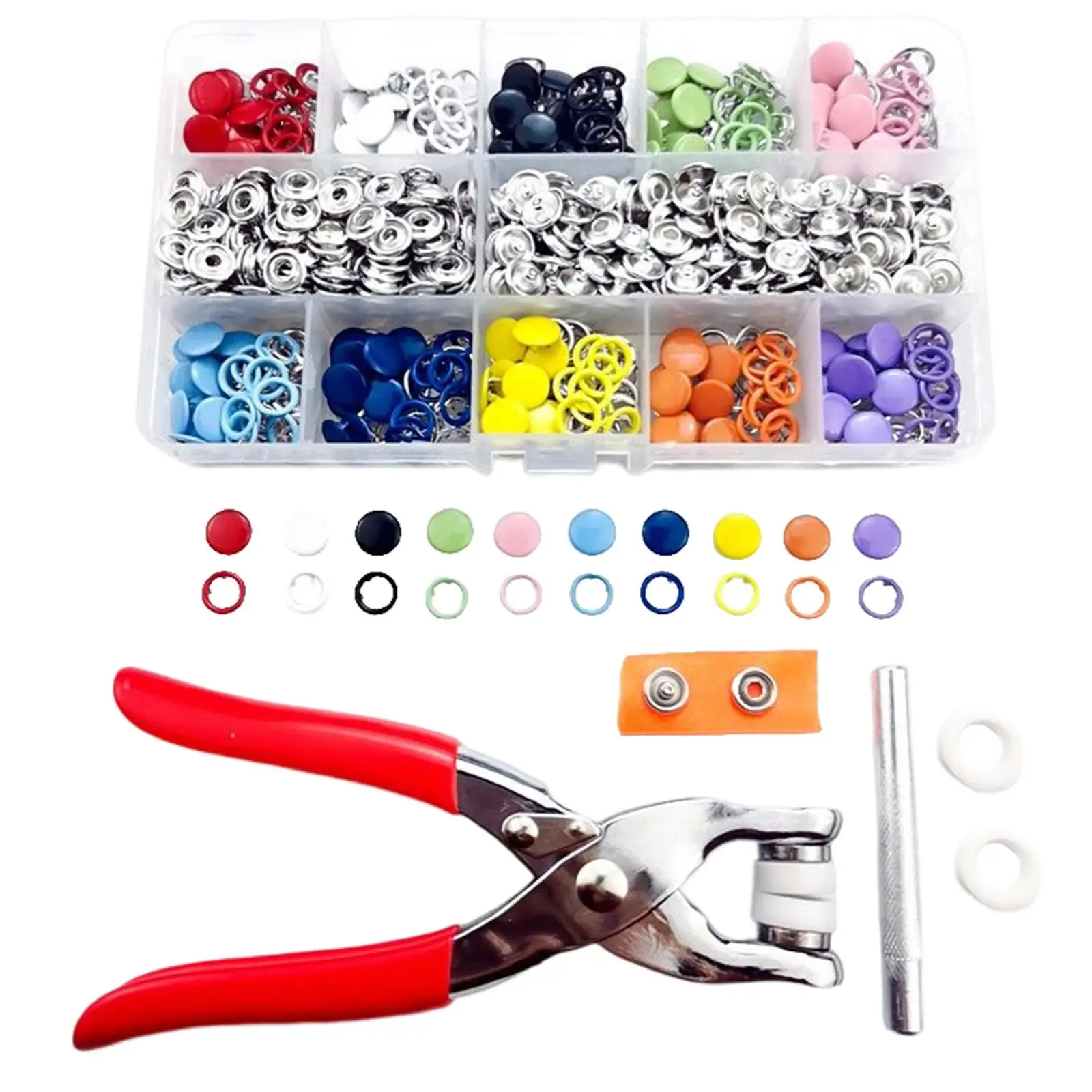 10 Colors Snap Buttons Set with Plier Decoration Clothing DIY Supplies Hollow Solid Buckle Popper Copper Sewing for Professional