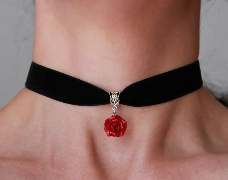 Handmade Phantom Flower Choker/Necklace Made Out of Organza in Red