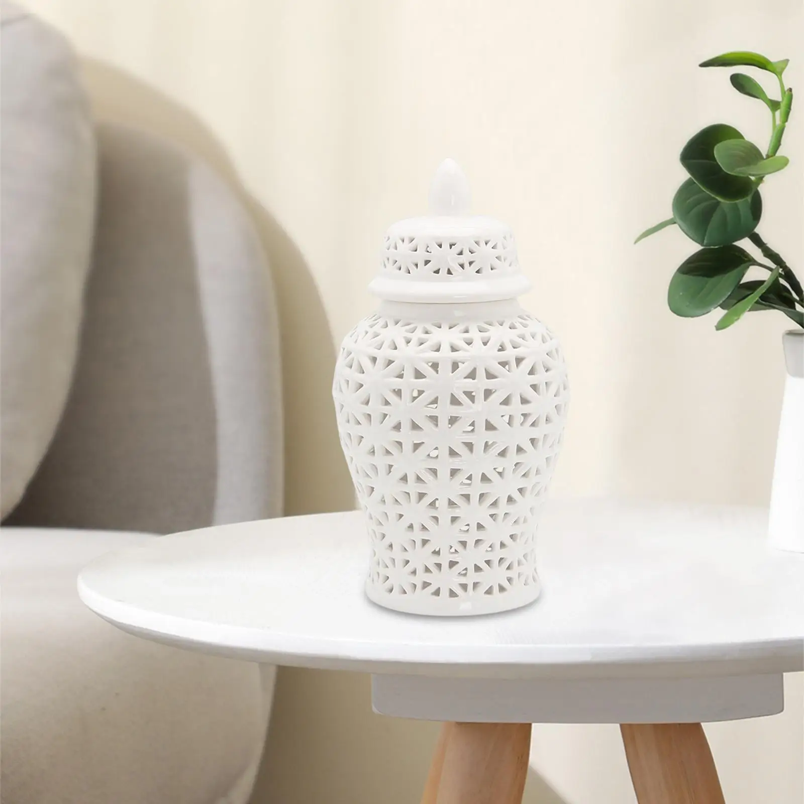 Ceramic Flower Vase Temple Jar Storage Handicraft Desk Porcelain Ginger Jar