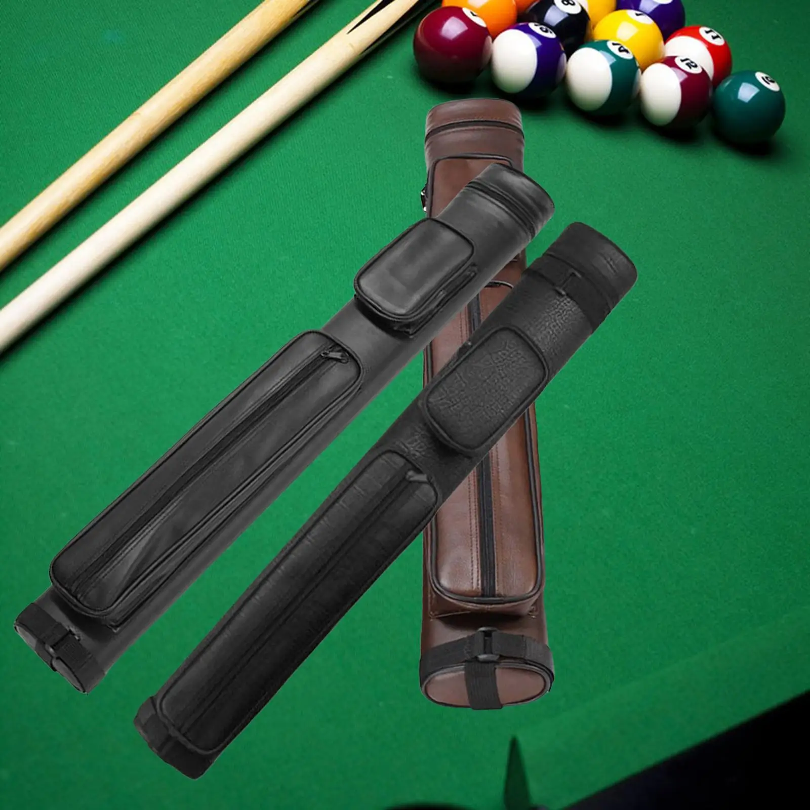 Pool Bag 4 Holes Carrying Case with Shoulder Strap PU Leather Pouch Protector for Snooker Supplies