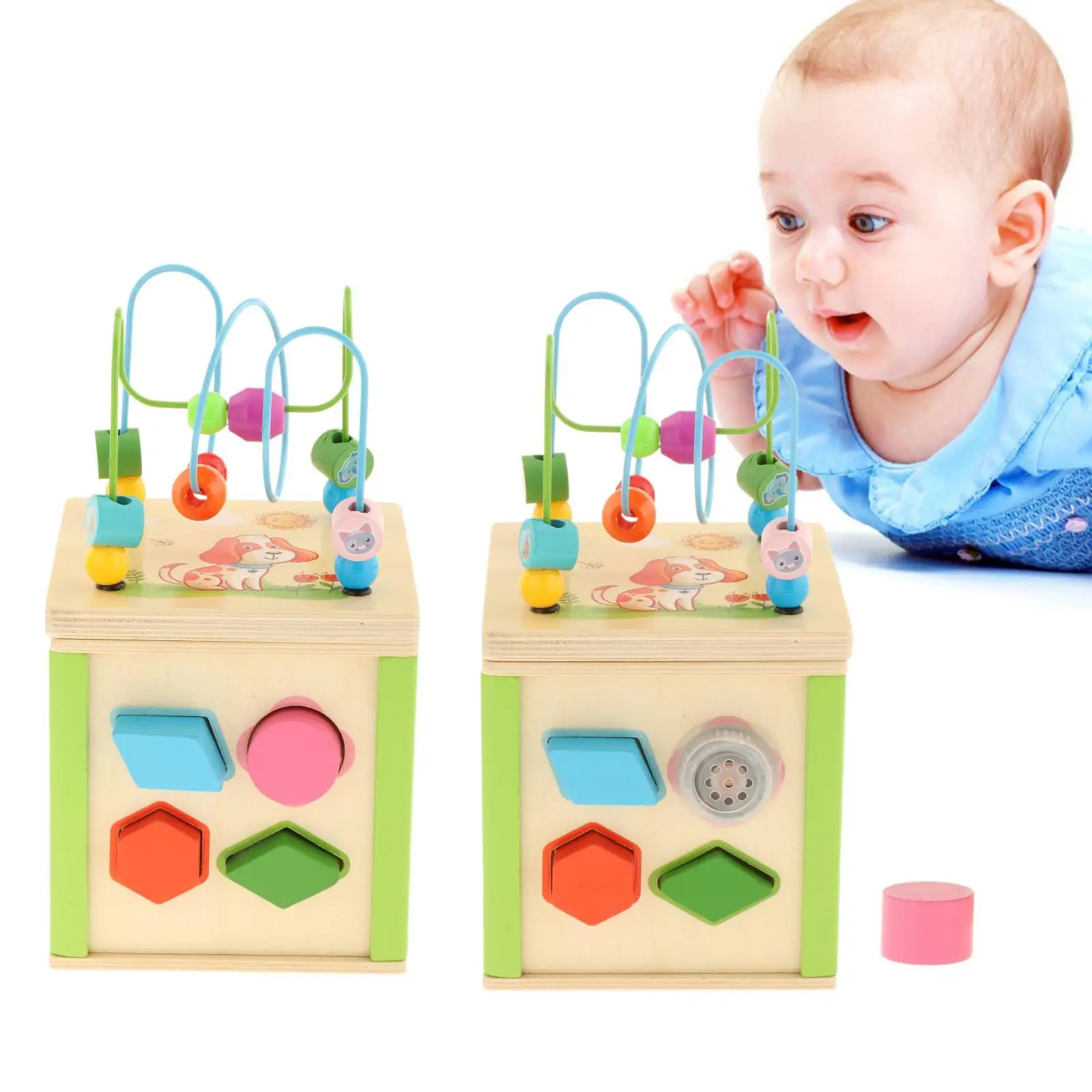 Montessori Wooden Bead Maze Shape Sorter Learning Shape Match Early Education Baby Activity Cubes for Boys Girls Birthday Gift