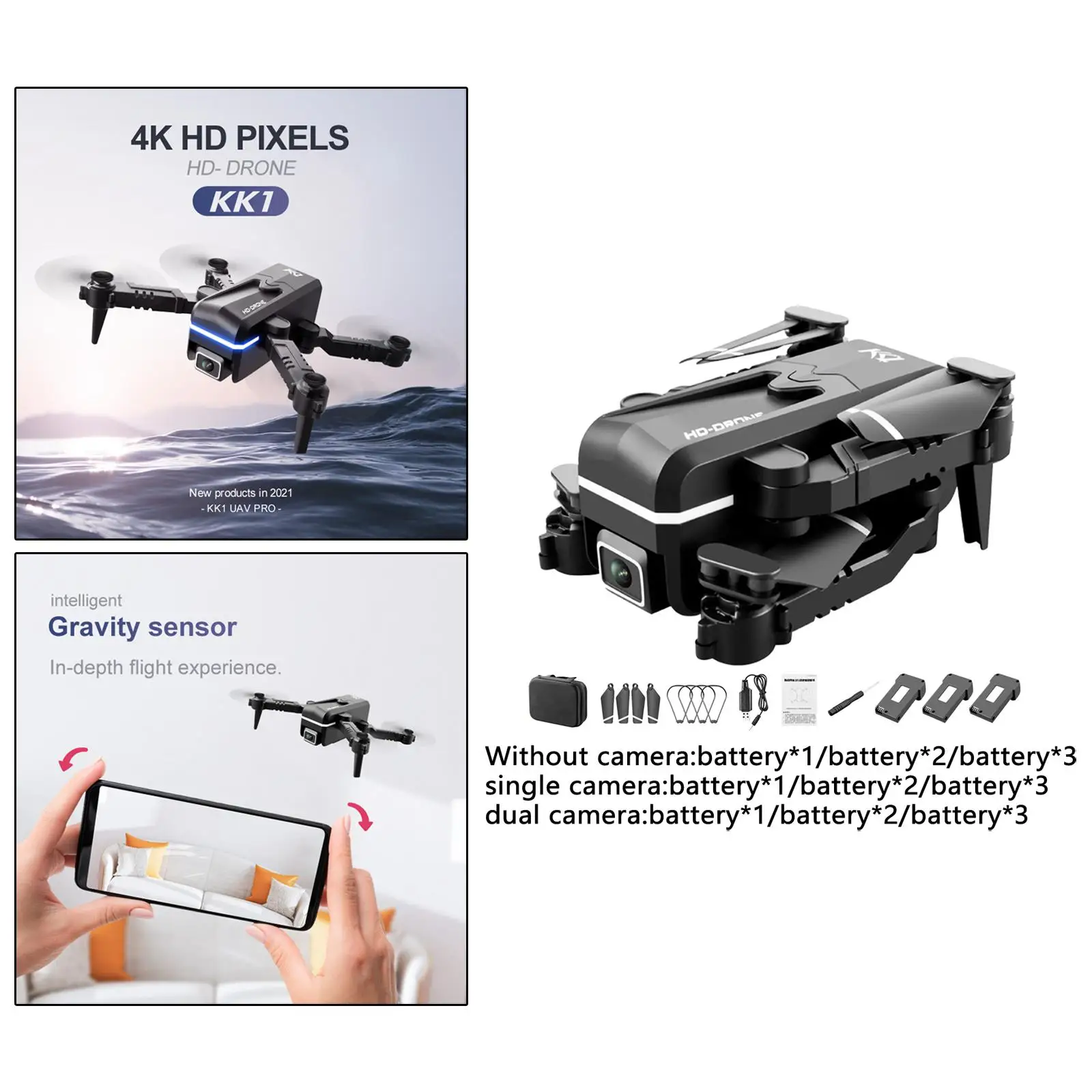 KK1 RC Mini ,HD Camera,,12  Time, Gravity Sensor,Foldable Quadcopter,Adults Kids 