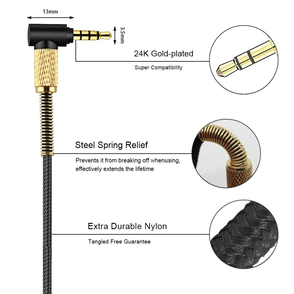 Replacement Nylong Braided 3.5mm Cable Extension Cord For Panasonic RP-HC800 RP-HC500 RP-HC300 RP-HTX80B RP-HTX90N Headphones