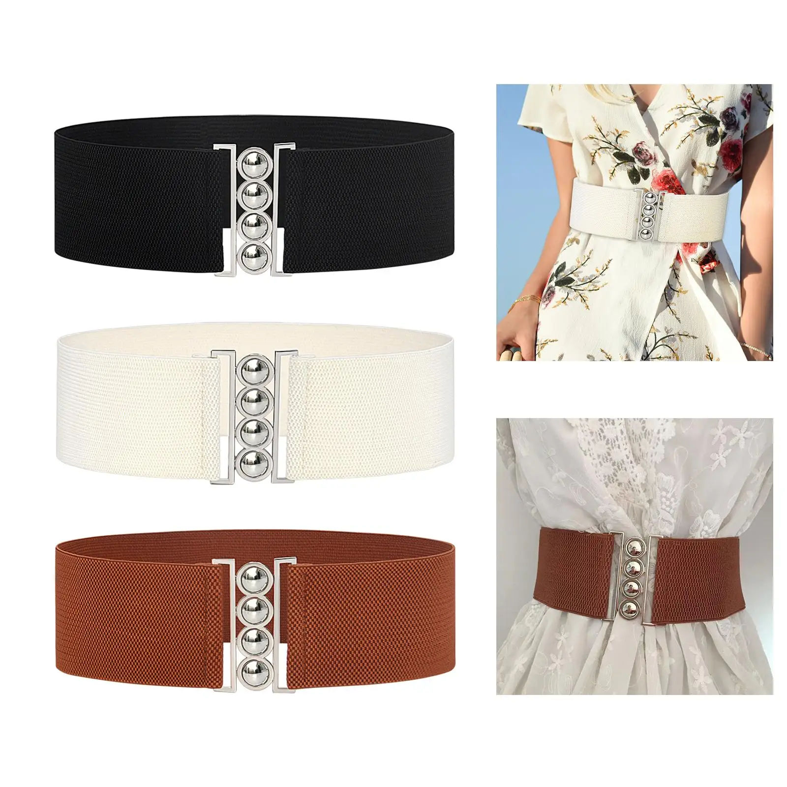 Wide Elastic Belt Waistband Cinch Girdle Simple Decoration with Buckle Corset Fashion Waist Belt Dress Belt for Women Ladies