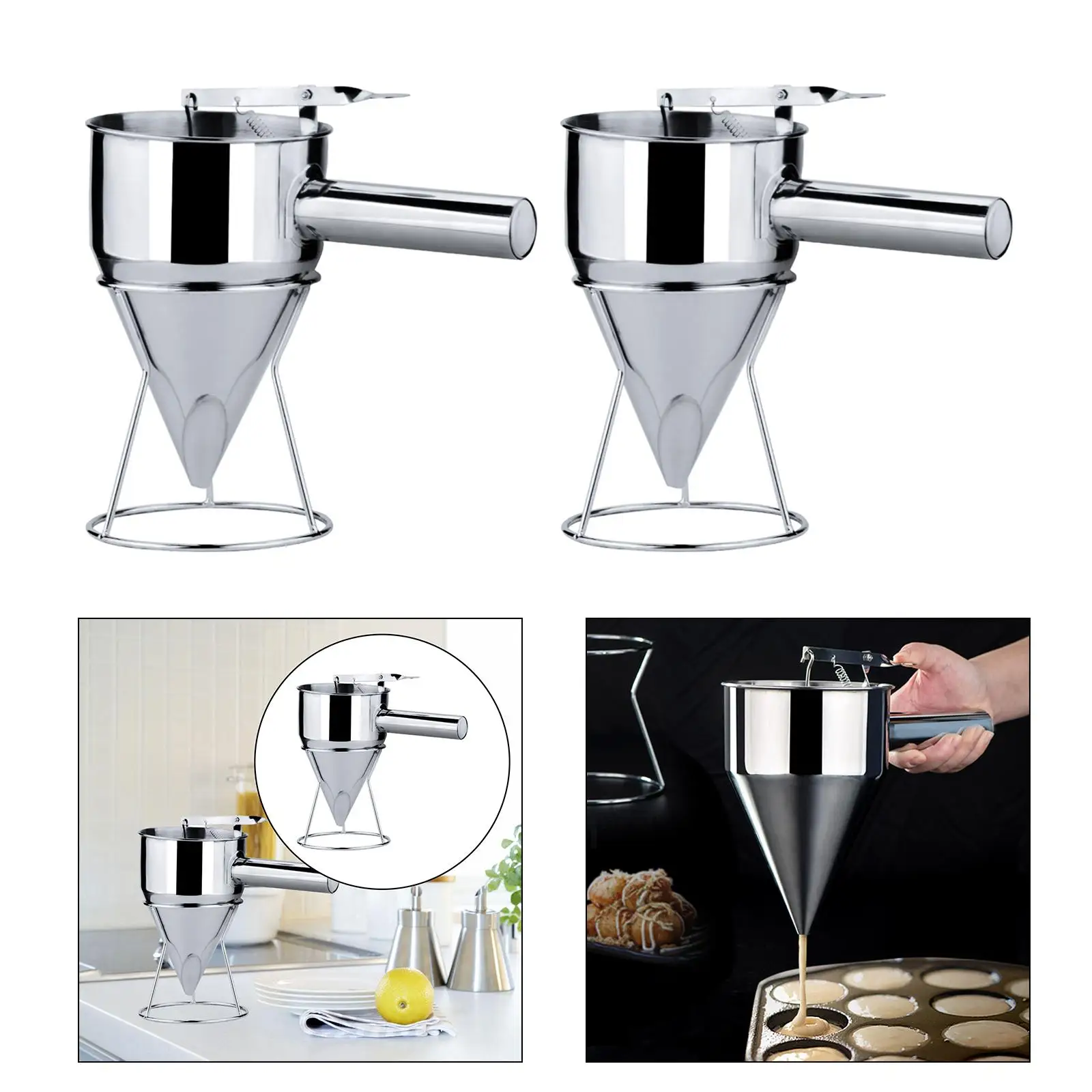 Batter Dispenser with Stand Large Capacity Stainless Steel Kitchen Supplies 1200ml for Takoyaki Balls Biscuits Pancake Cupcake