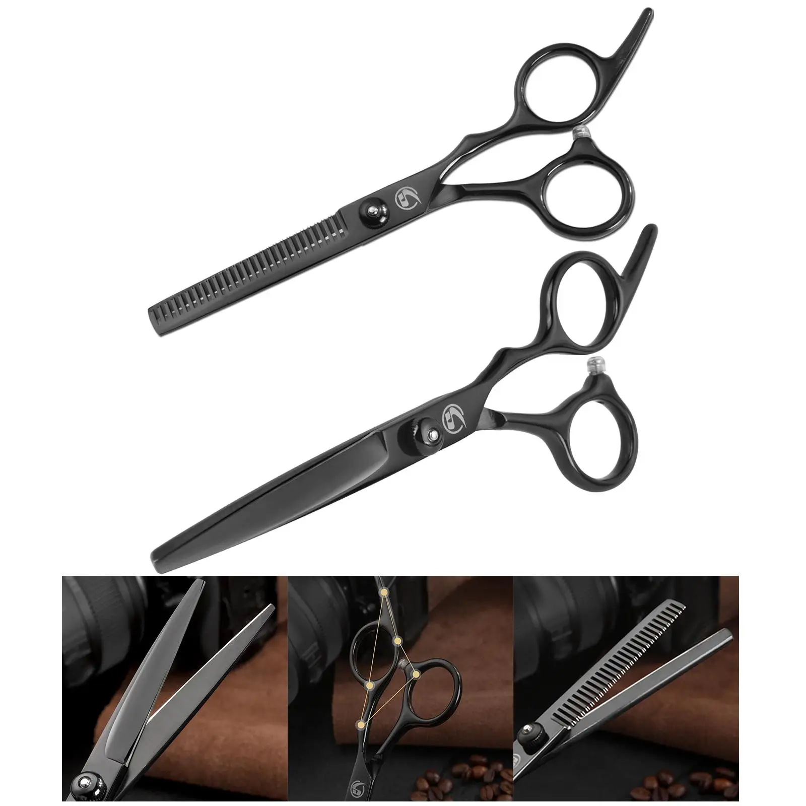 Haircutting Scissors Thinning  Shears Set, Edge Scissor 17cm  Adjustment Tension Screw (Black) for   Versatile