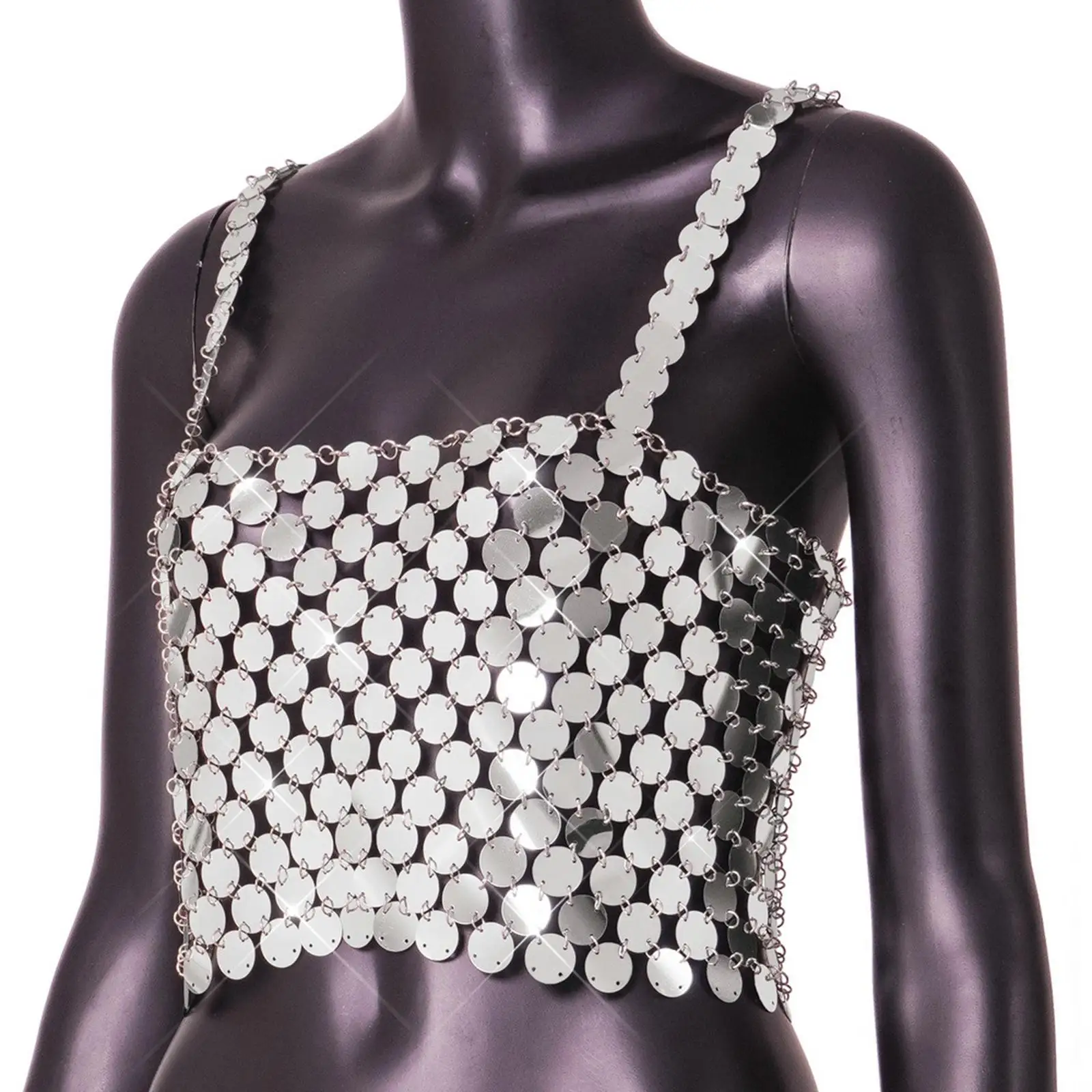 Shiny Sequined Crop Top Y2K Corset Vest Sparkly Hollow Out Outfit Glitter Bra Tops for Halloween Festival Nightclub Rave Party