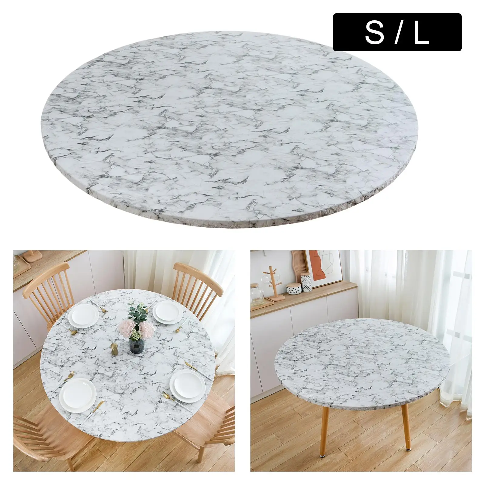 Round Vinyl Fitted Tablecloth PVC Table Cover Table Cloth Wipeable with Flannel Backing Oil Proof for Patio Table Indoor Outdoor