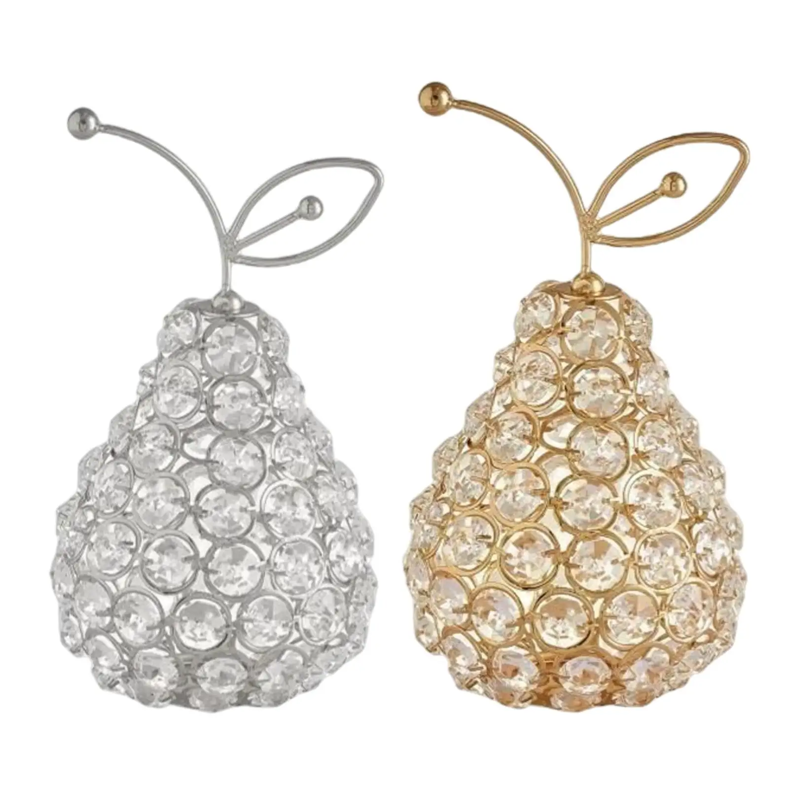 2-pack Glass Crystal Fruit Collectible Figurines Shiny Rhinestone Crystal Pear Home Decor Wedding Ornament