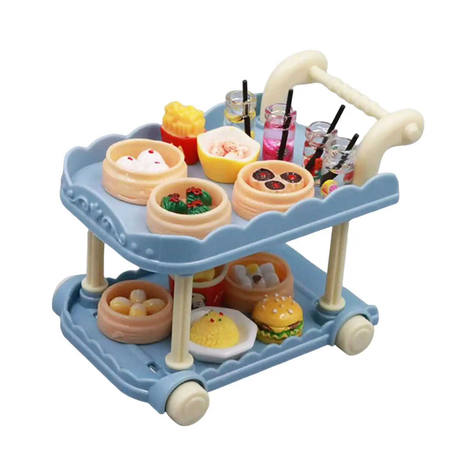 1/12 Scale Dollhouse Dinner Cart DIY Doll House Mini Doll Food Pretend Kitchen Decoration Play Toys Doll Food Model