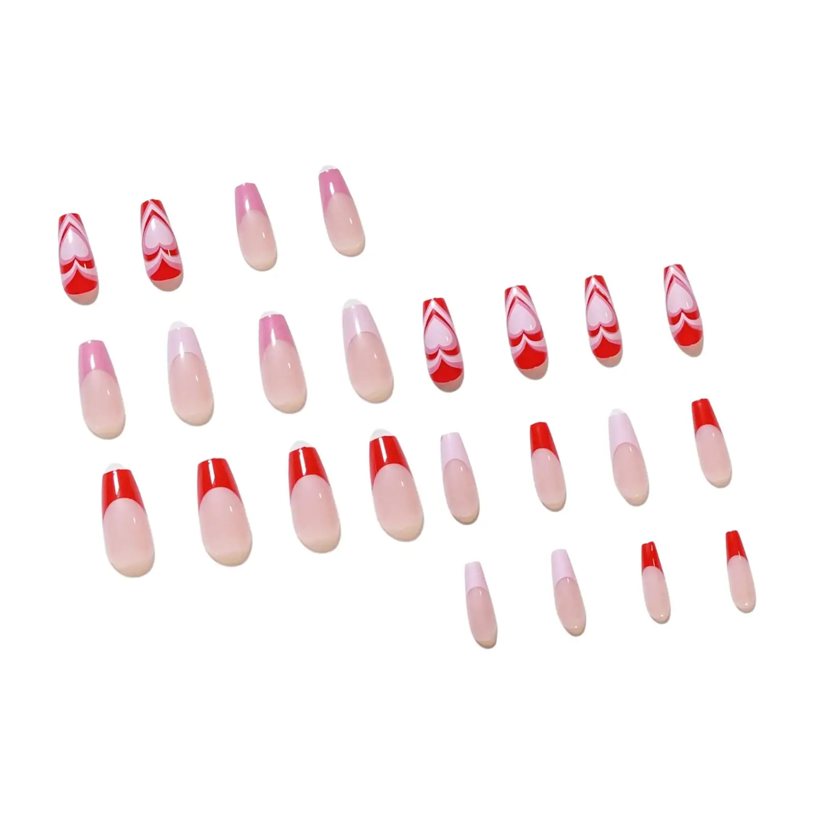 24x Press on Nails for Nail Extension Lightweight Reusable French Peach Heart Fashion for Nail Salons Practice DIY Nail Art Home