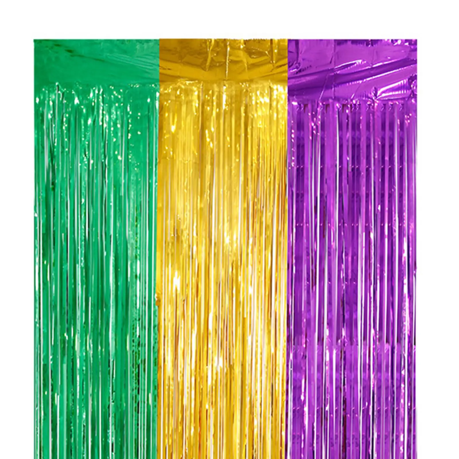Mardi Gras Metallic Foil Fringe Curtains Photo Backdrop Carnival Foil Streamers Party Supplies for Holiday Door Wall Decoration