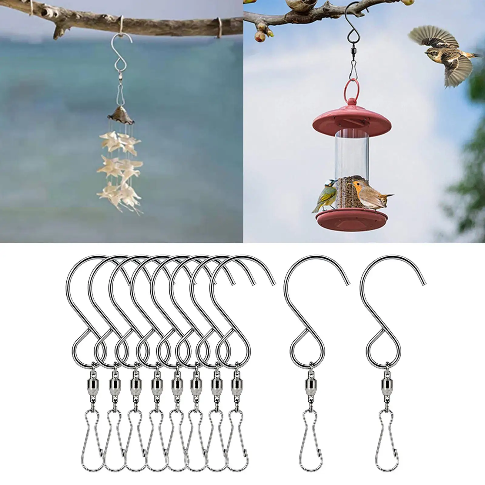 2x 10pcs Swivel Clips 360ﾰ Rotating Hanging Bird Feeder Solar Lights Windsocks, Rustproof And Druable