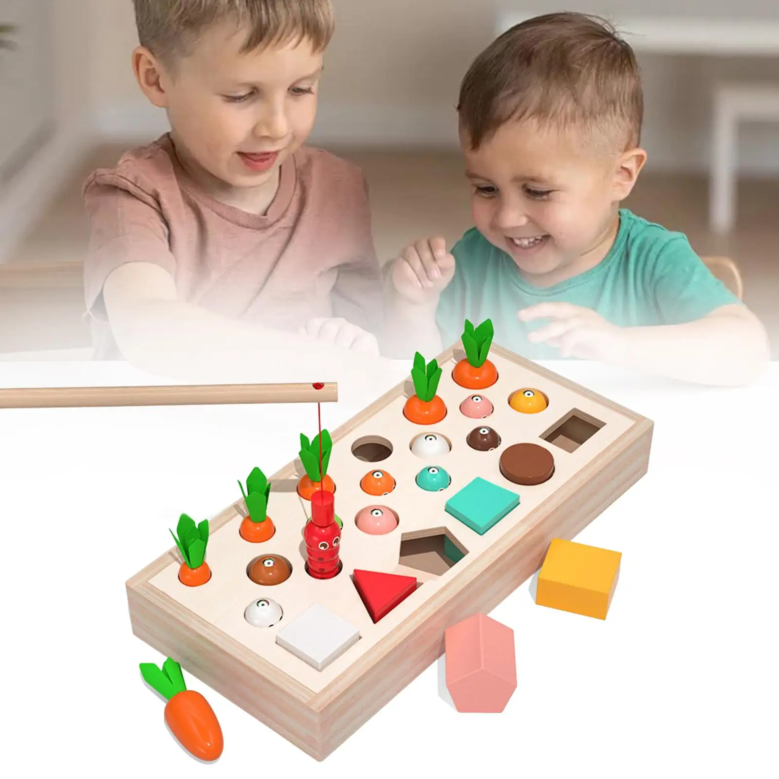 Kids Montessori Wooden Toys Catching Insects Pulling Carrot Toy for Children