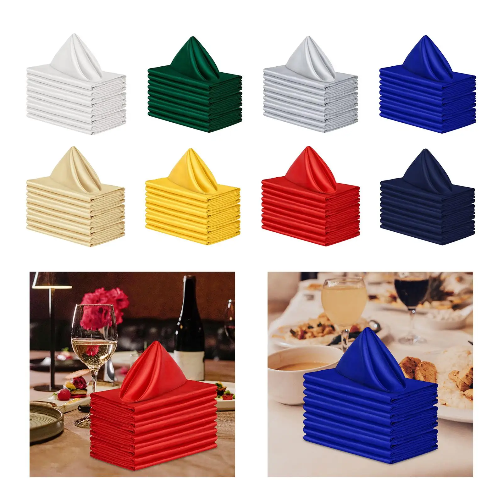 10Pcs Weddings Party Napkins 18.90Inchx18.90inch Reusable Elegant Satin Dinner Napkins for Weddings Parties Hotels Banquets