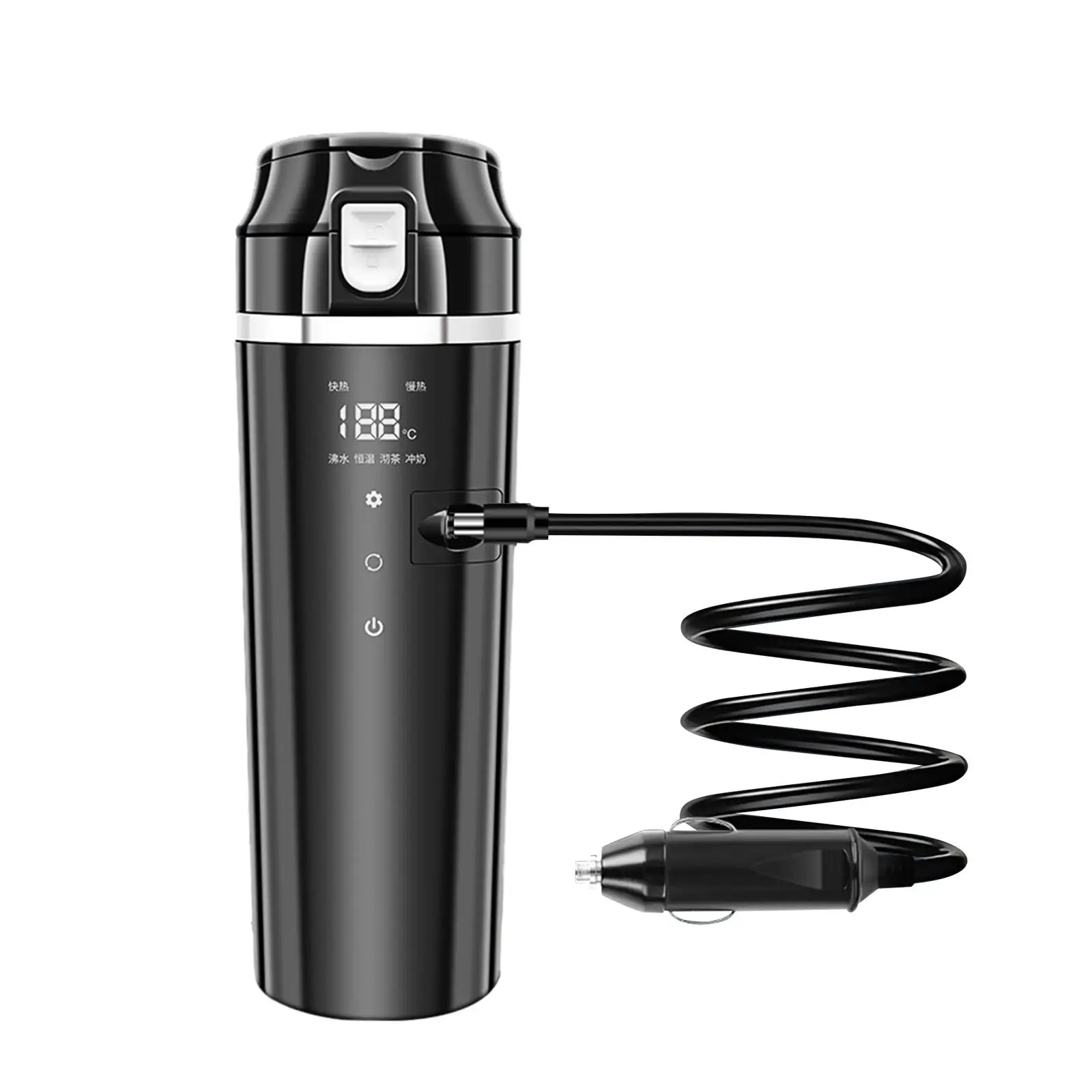 12V 24V 500ml Car Electric Water Kettle 50W-100W Fast Heating Speed 9x2.8inch for Long Time Self Driving Trip Multipurpose