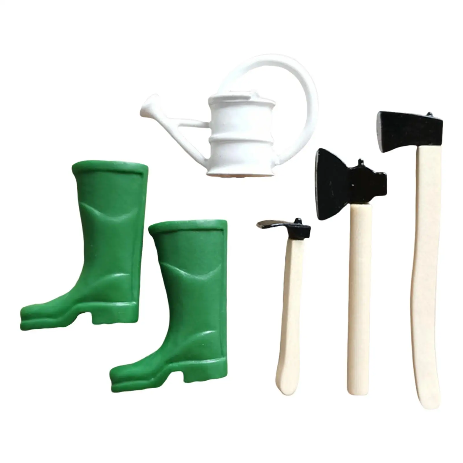 5 Pieces Wooden Handle Set Mini Rain Boot, Wartering Can for 1:12 Dollhouse