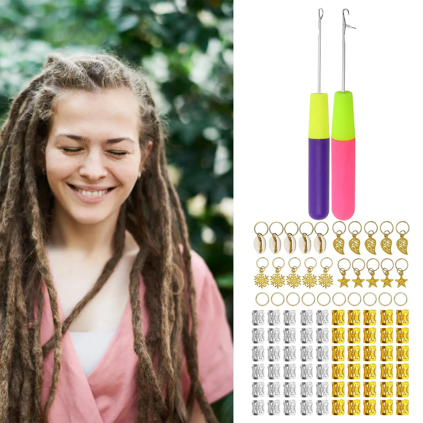 92x Dreadlocks Braiding Beads, Hair Cuffs Rings Hair Decoration for Crochet Braids