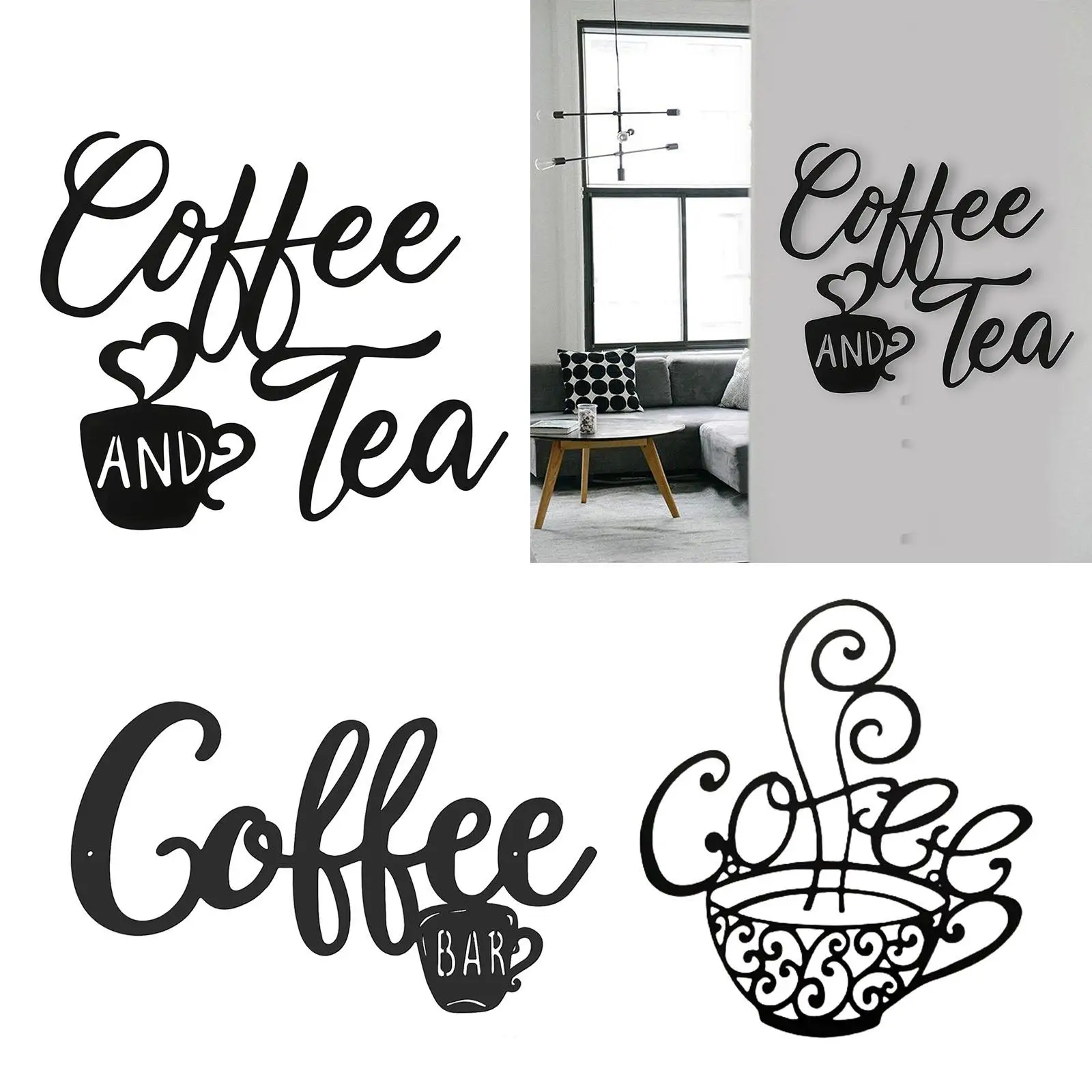 Coffee and Tea Bar Sign Metal Hanging for Restaurant Garden Indoor Outdoor Decor