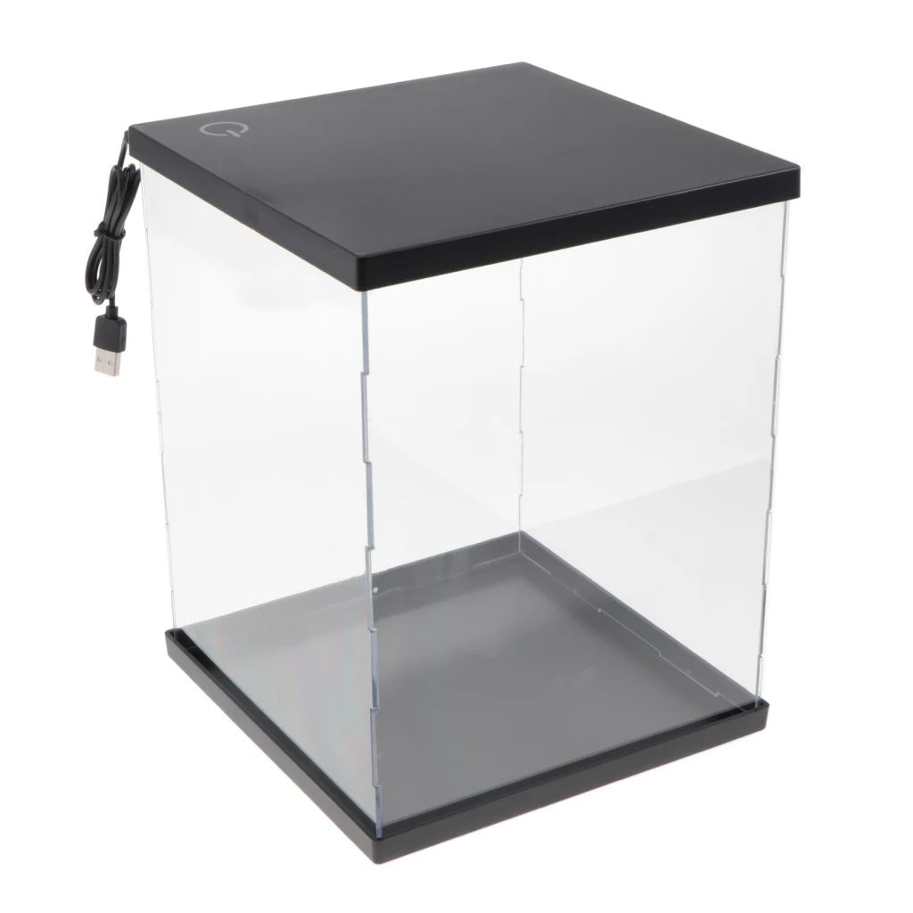 Acrylic Display Box Case Dustproof  W/ Lights Toy 8x8x14