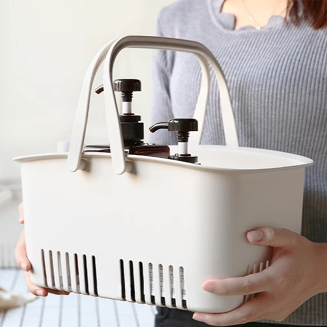 Bath Drain Basket Portable Storage Shower Caddy Tote Rattan Plastic  Bathroom Organizer Cosmetic Wash Handle Box - AliExpress