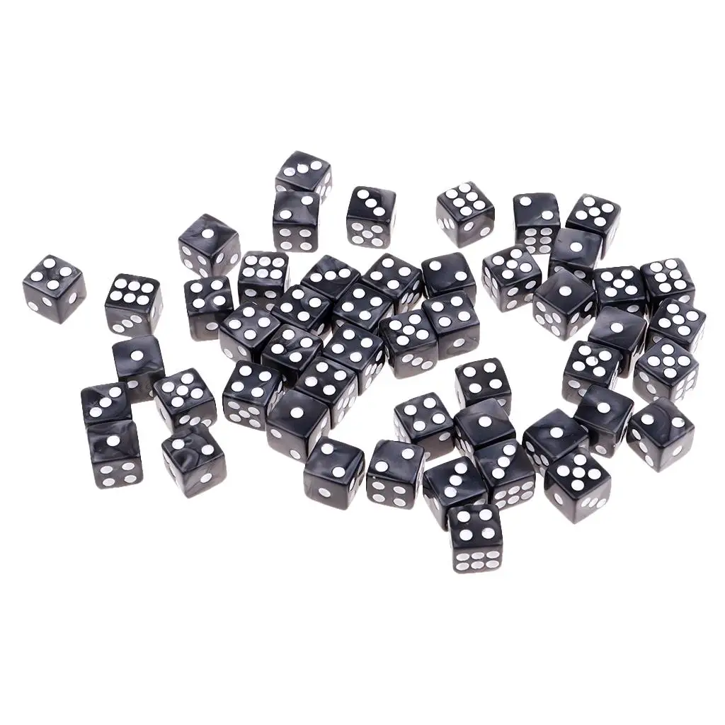 Pack of 50 Acrylic Six Sided Square RPG Game D6 12mm Dice Die with Pips