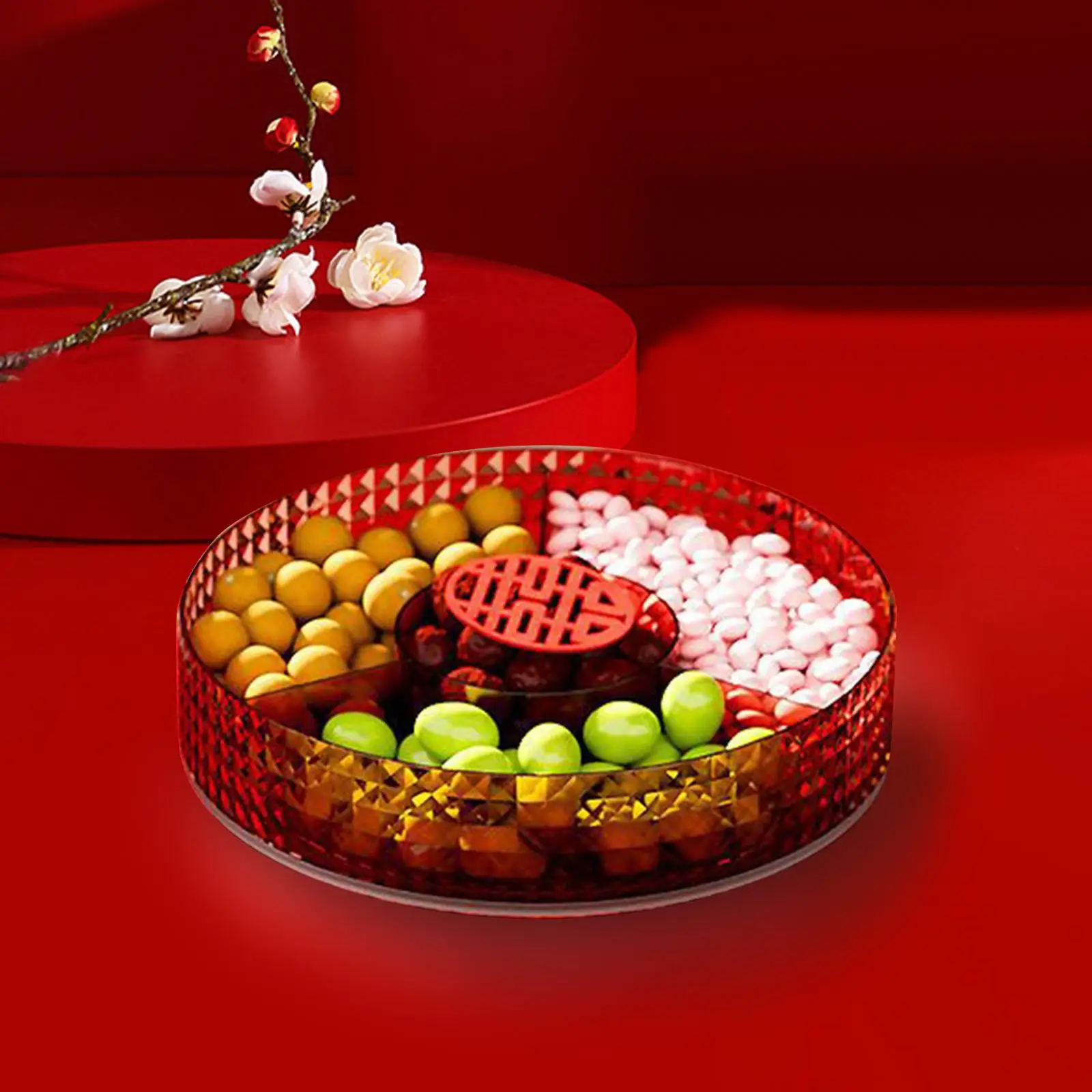 Round Snack Serving Tray Fruits Holder Box Nut Dried Fruits Platter Appetizer Tray Home Decoration for Living Room Party Kitchen
