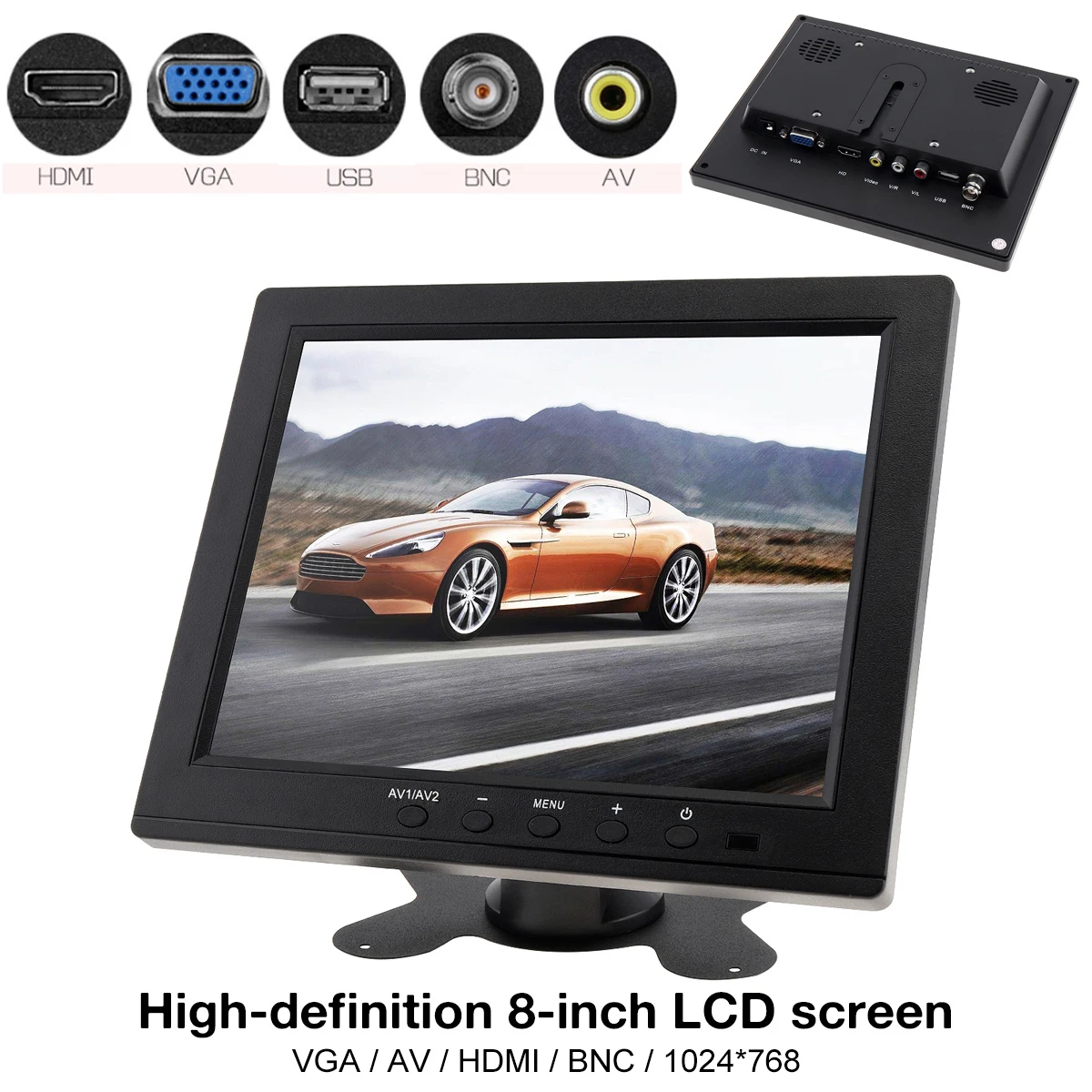 8-дюймовый светодиодный монитор HD TFT-LCD цветной монитор Мини ТВ  компьютер 2-канальный видеовход с динамиком VGA HDMI для автомобиля |  AliExpress