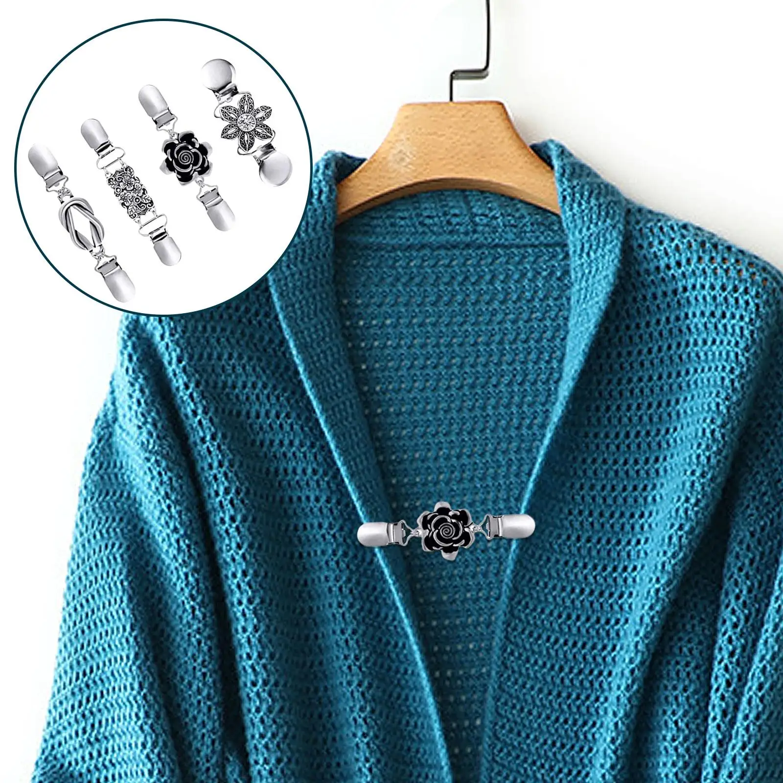 4x Retro Style Duck Clips Cardigan Holder Dresses Elegant Beaded Pearl 4 Styles for Jackets Clothes Female Dress T-Shirt Scarf