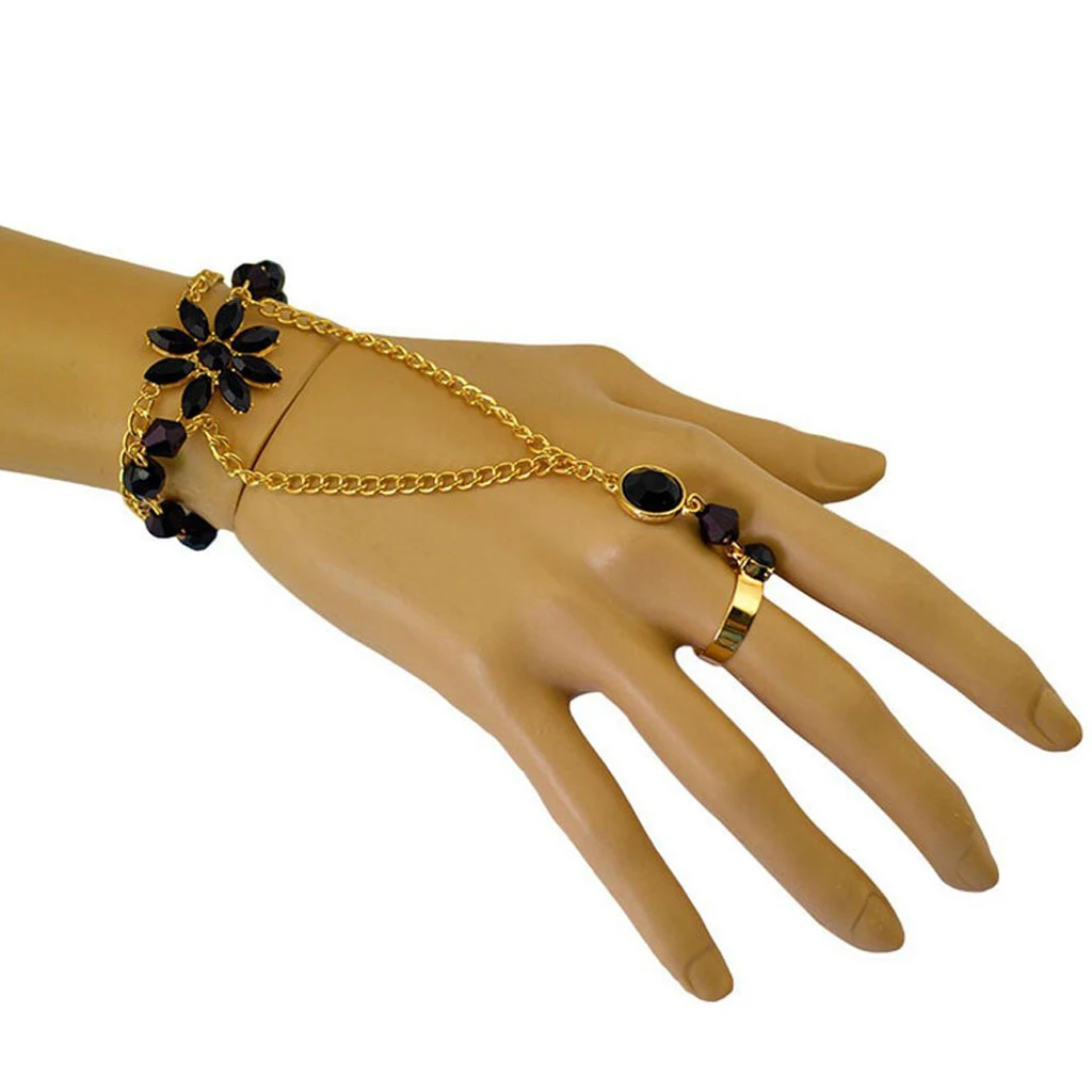 Black Acrylic Bracelet Bracelet Slave Chain Link Finger Ring Hand Tree Gold