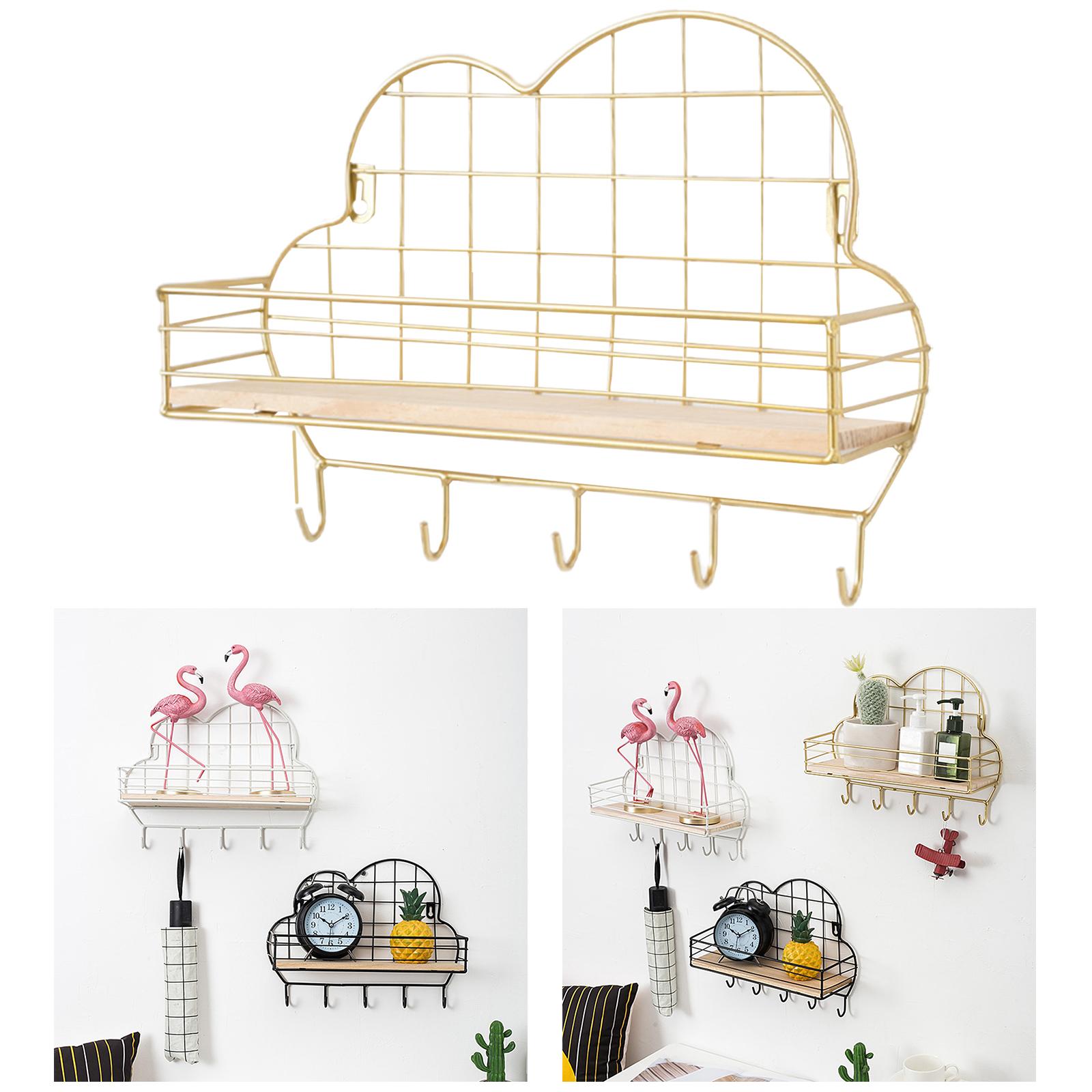 Nordic Style Iron Grid Wall Shelf Hooks Storage Rack Wall Mounted Bookshelf for Home