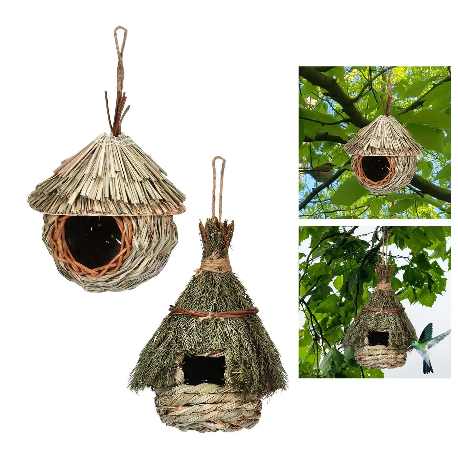 Natural Birdhouse Decoration Pet Bedroom Hut Cozy Woven Hanging Birds Cage Nest for Lovebird Pigeons Parrots Owls Outdoor