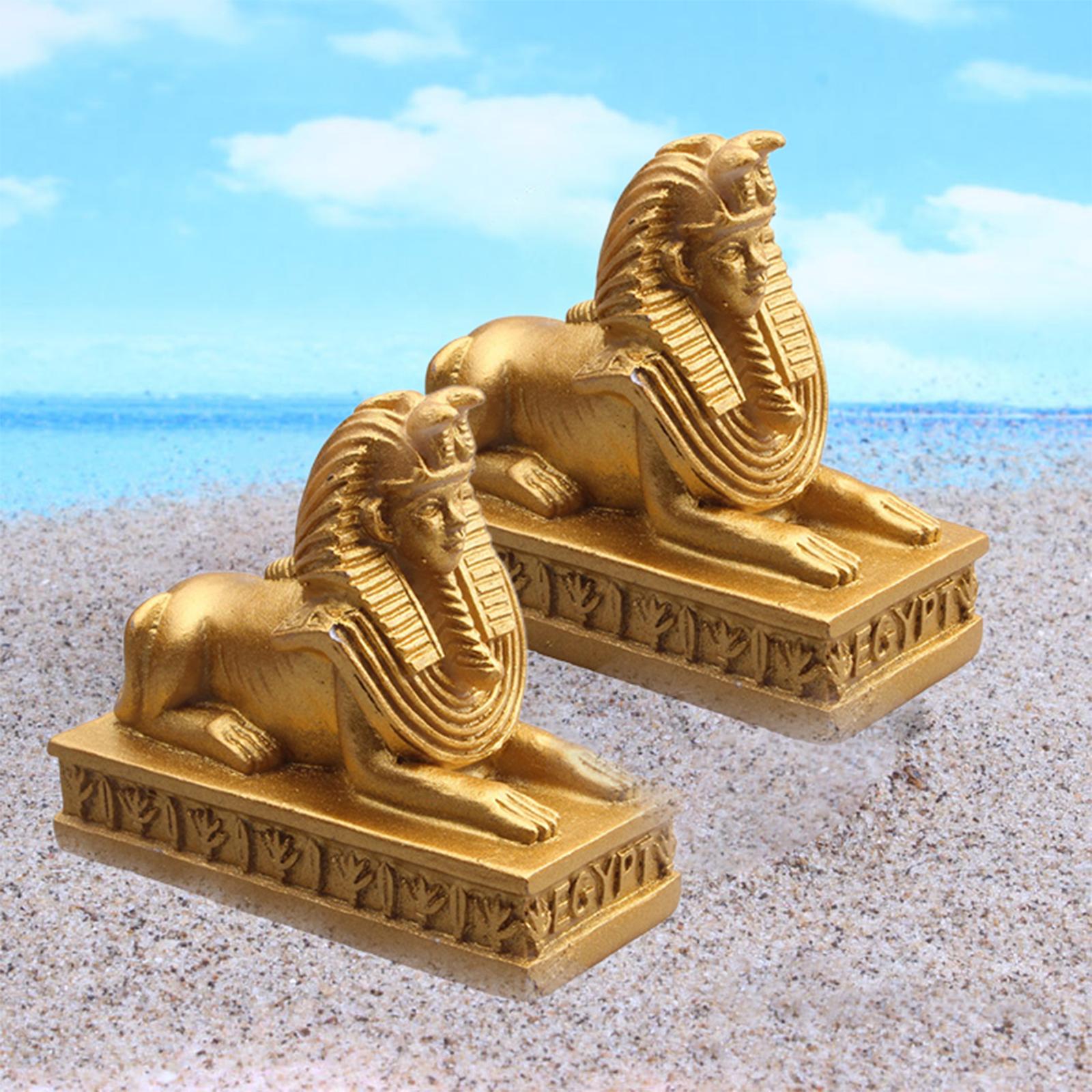 2Pcs Sphinx Statues Sculpture Egyptian Figurines Mythology Pharaoh Cabinet Decoration