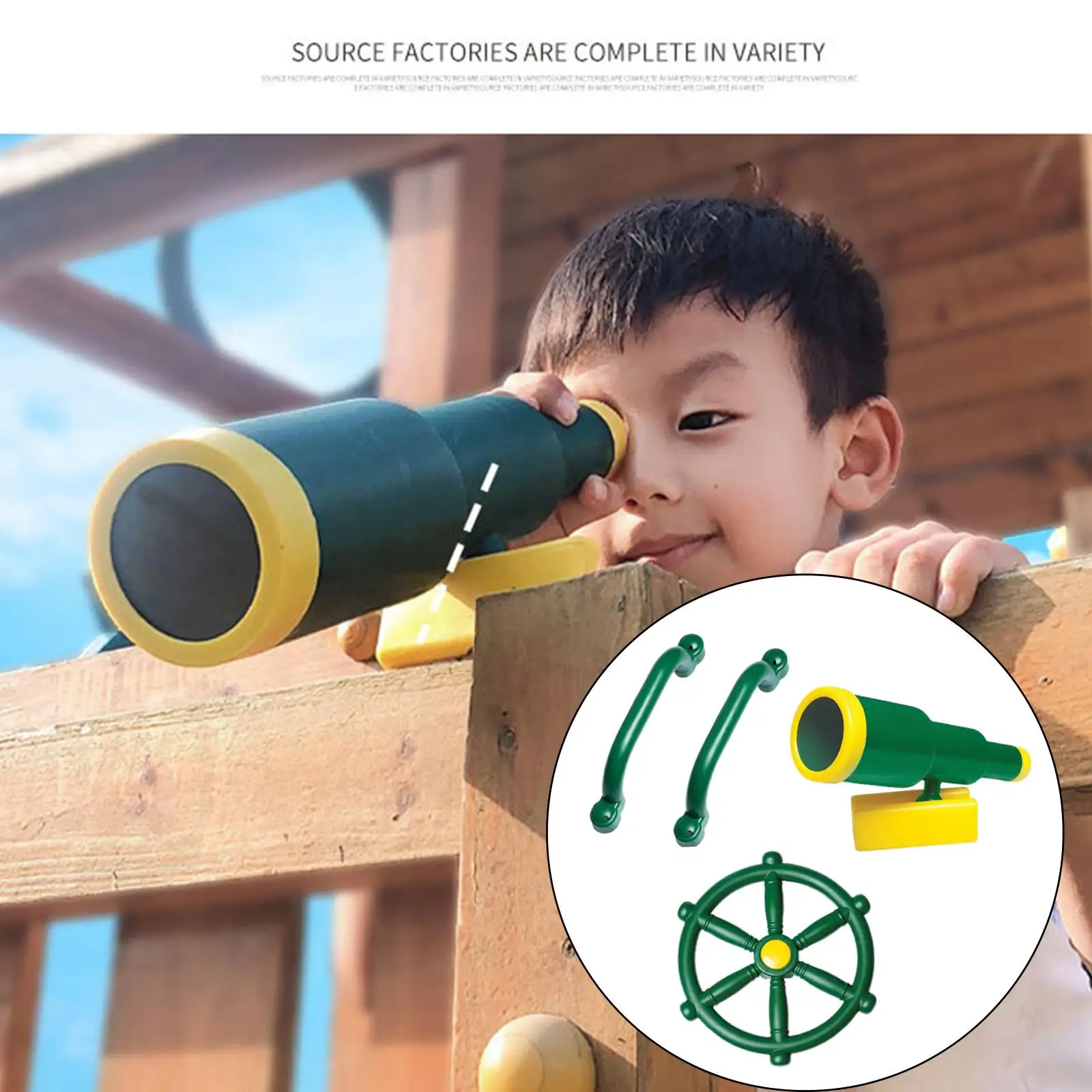 4Pcs Plastic Kids Pirate Telescope Steering Wheel & Safety Handle Bars Playground Equipment Set for Backyard Gym Boys & Girls