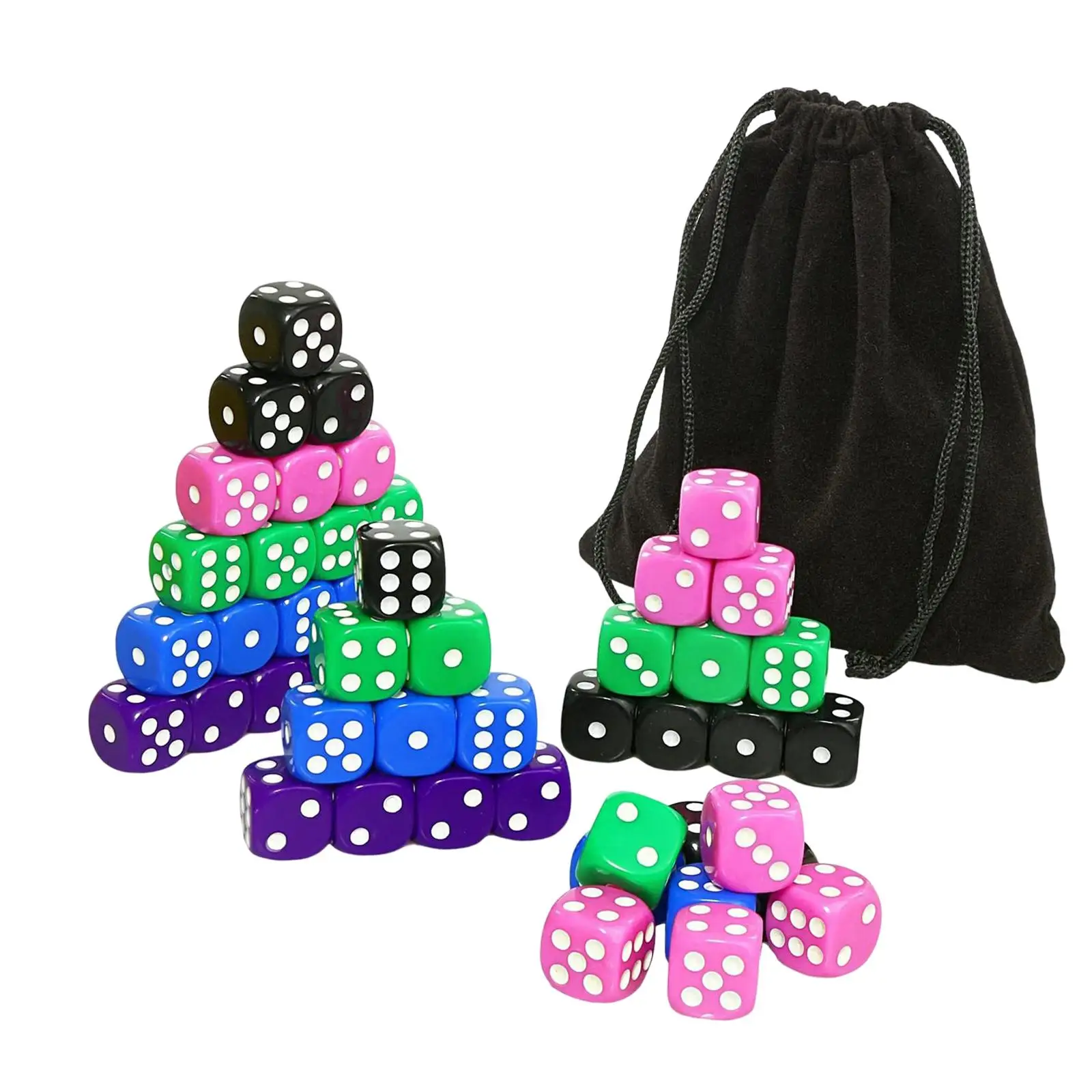 50pcs D6 6 Sided Dice Set with Drawstring Dice Bag for MTG RPG Bar Toys, 16mm Acrylic Dice, Table Games, Role Playing Games