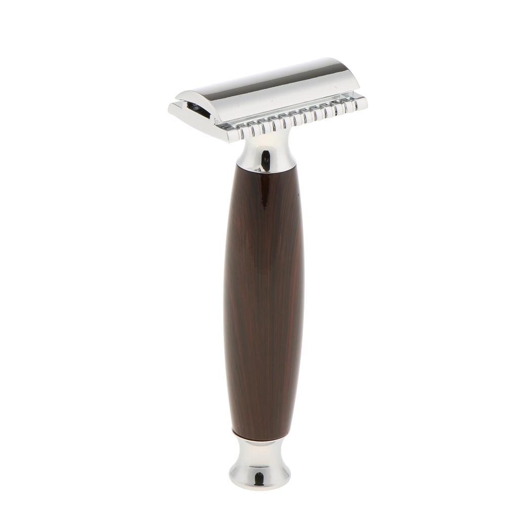 Men`s Double Edge Safety Shaving Alloy Classic Wooden Handle