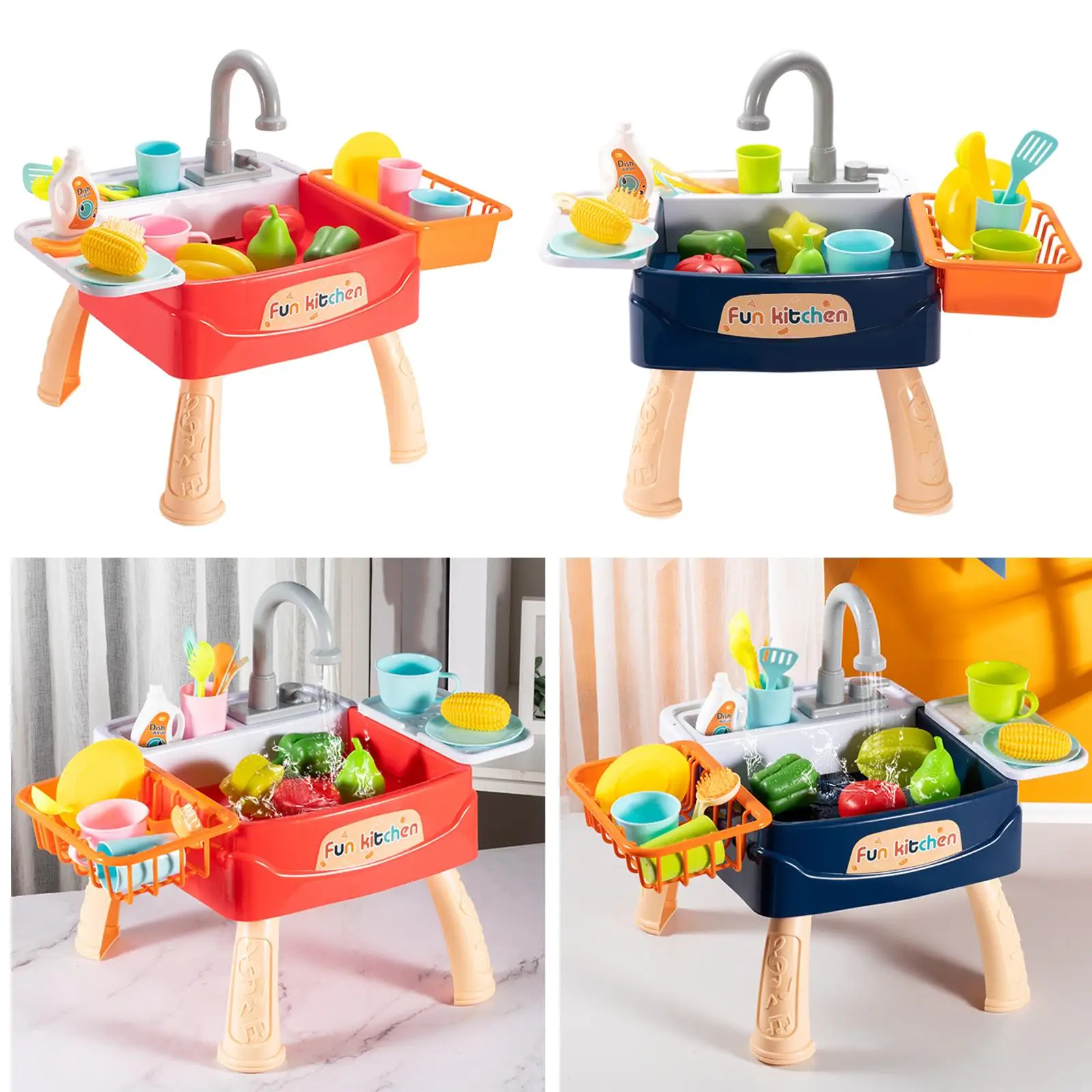 Automatic Children Simulation Kitchen Toys Sink Toys Playhouse Pretend Play Activity Fruits And Vegetables Dishes Sink Set