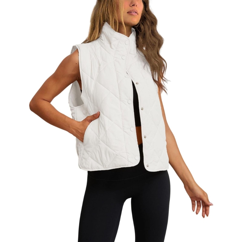 Colete acolchoado feminino, leve botão acolchoado gilet,