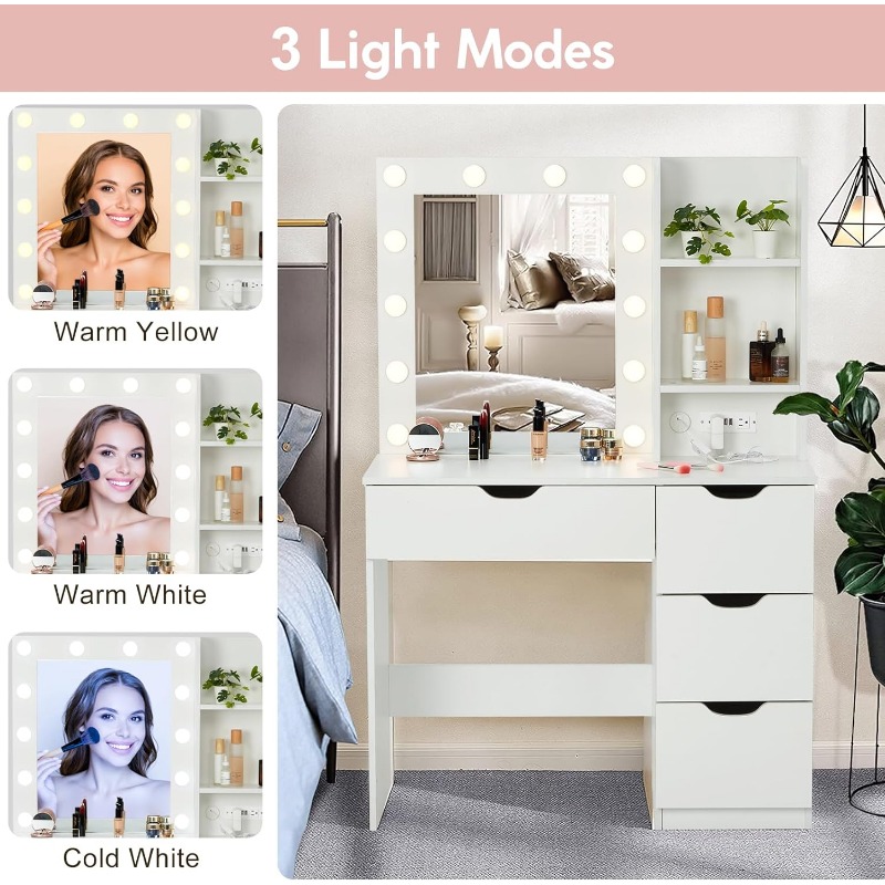 Description Picture 6 of itemGaoMon Makeup Vanity with Charging Station, Vanity Desk with 12 Bulbs, Storage Shelf