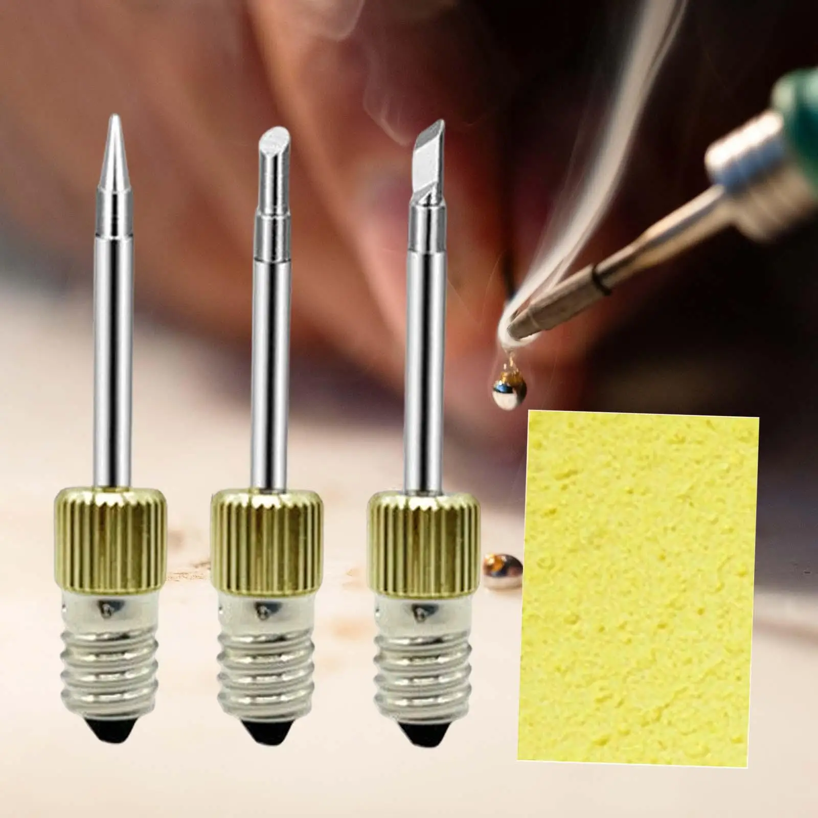 3Pcs Soldering Iron Tips with Cleaning Sponge E10 Soldering Tips Accessories