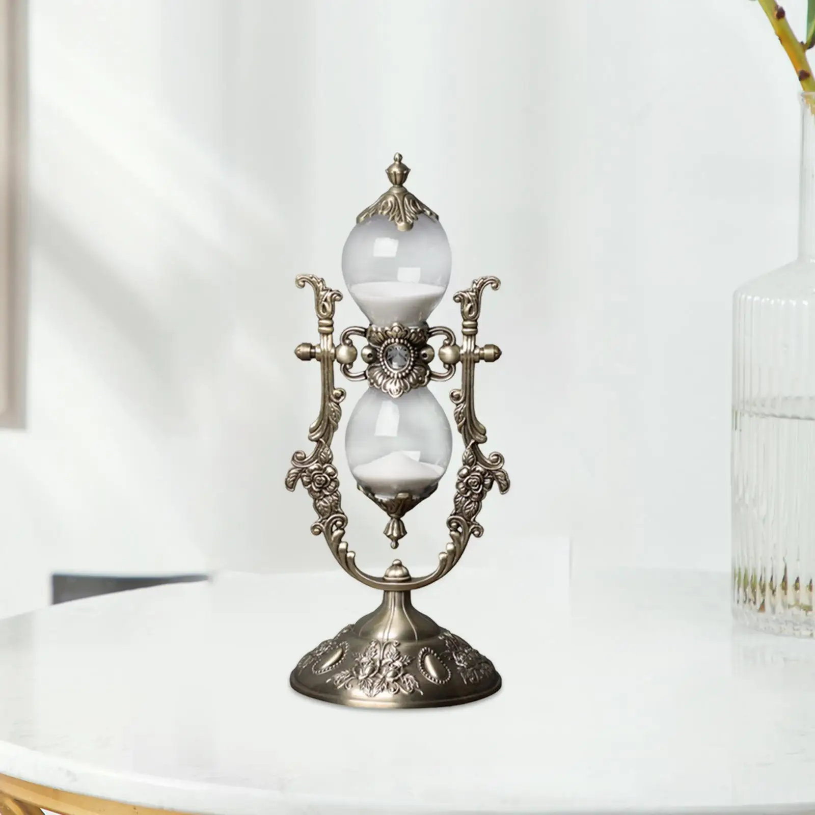 Retro Style Hourglass Sandglass Decorative Flower Decorative Sculpture sand Table Centerpiece Sand Clock for Bedroom Desk