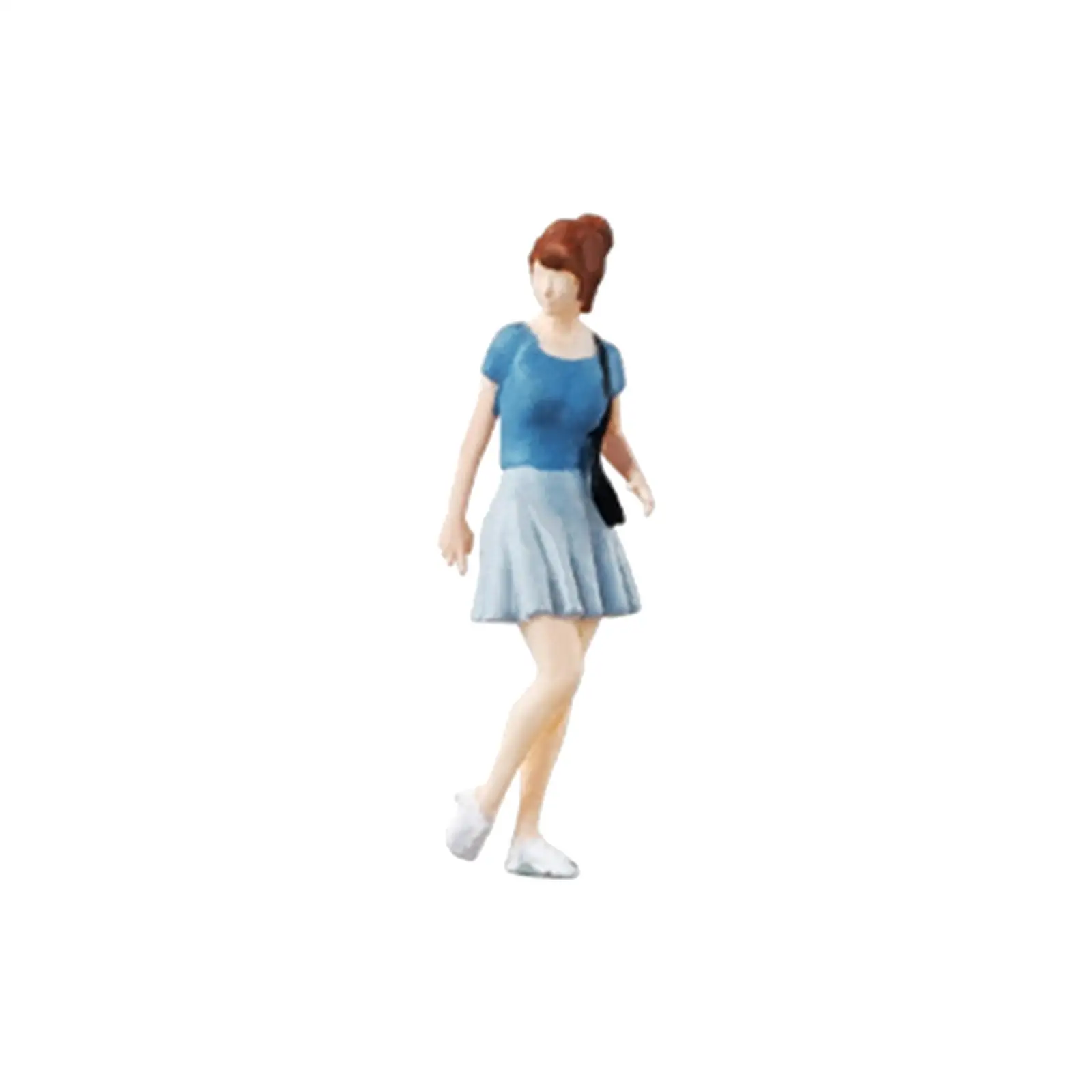 Miniature Figure Blue Skirt Girl Painted Model Building Kits for Railway Desktop Ornament Collections Architecture Model S Scale