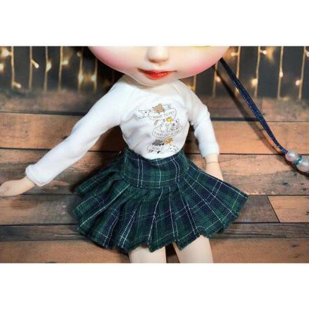 1/6 Multi Classic School Style Plaid Pleated Skirt Dress Outfit Casual/Party Clothes for 12` Blythe  Dolls Clothes