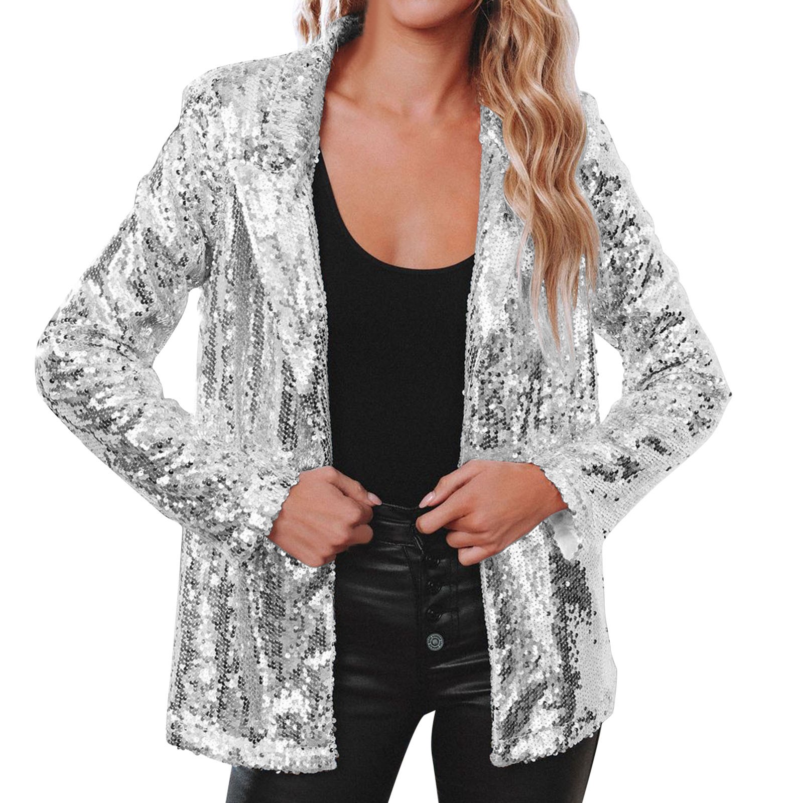 Blazer lapelas brilhante, Casacos de festa Glitter,