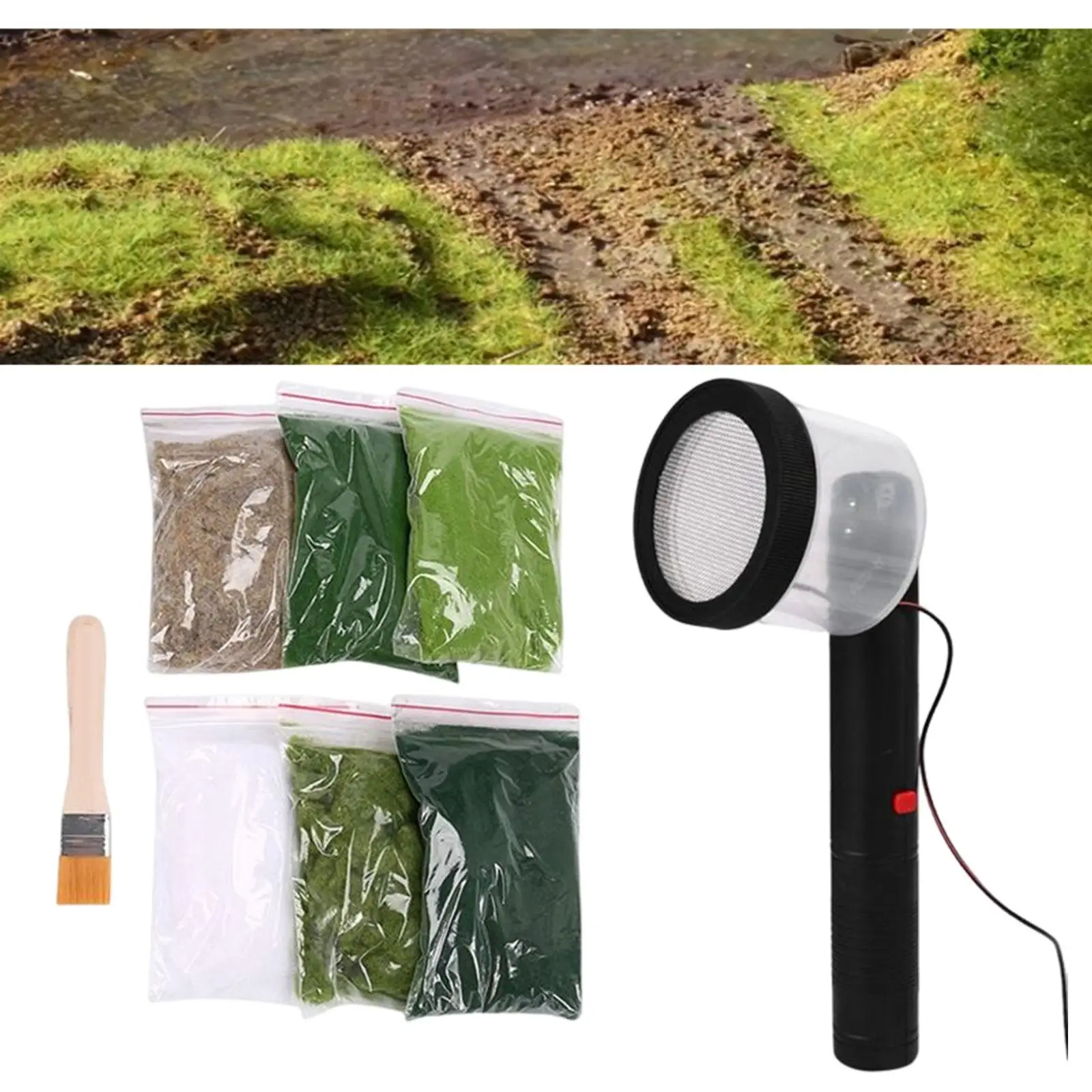 Static Grass Applicator Project Accessories DIY Miniature Scene Model Railway with 6 Bags Static Grass Sandtable Static Flocking